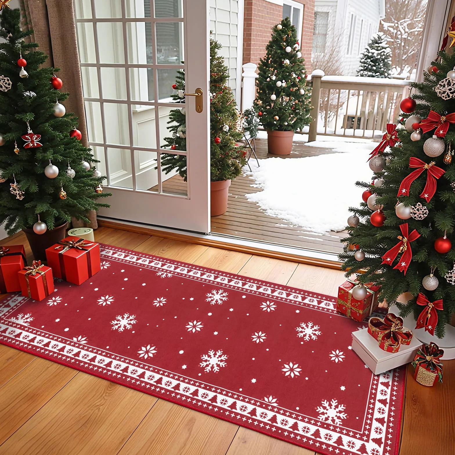 Enyhom Tapis Couloir Long de Noël 80 x 300 cm, Moelleux Tapis de Cuisine Antidérapant et Lavable en Machine, Absorbant Facile à Nettoyer Tapis de Passage pour Couloir, Entree, Chambre à Coucher, Salon