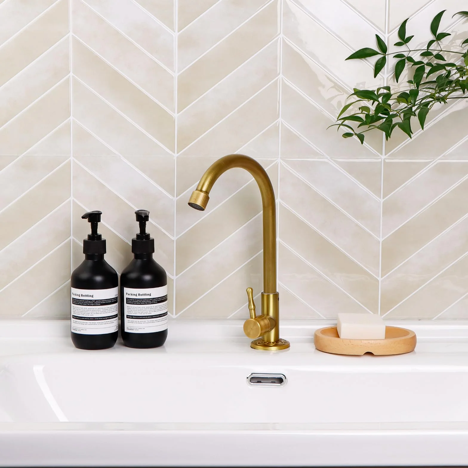 Alwayspon Lot de 10 feuilles 29x23 cm Beige Herringbone 3D Vinyle Autocollant effet carrelage à coller au mur, dosserets auto-adhésifs imperméables pour cuisine et salle de bain