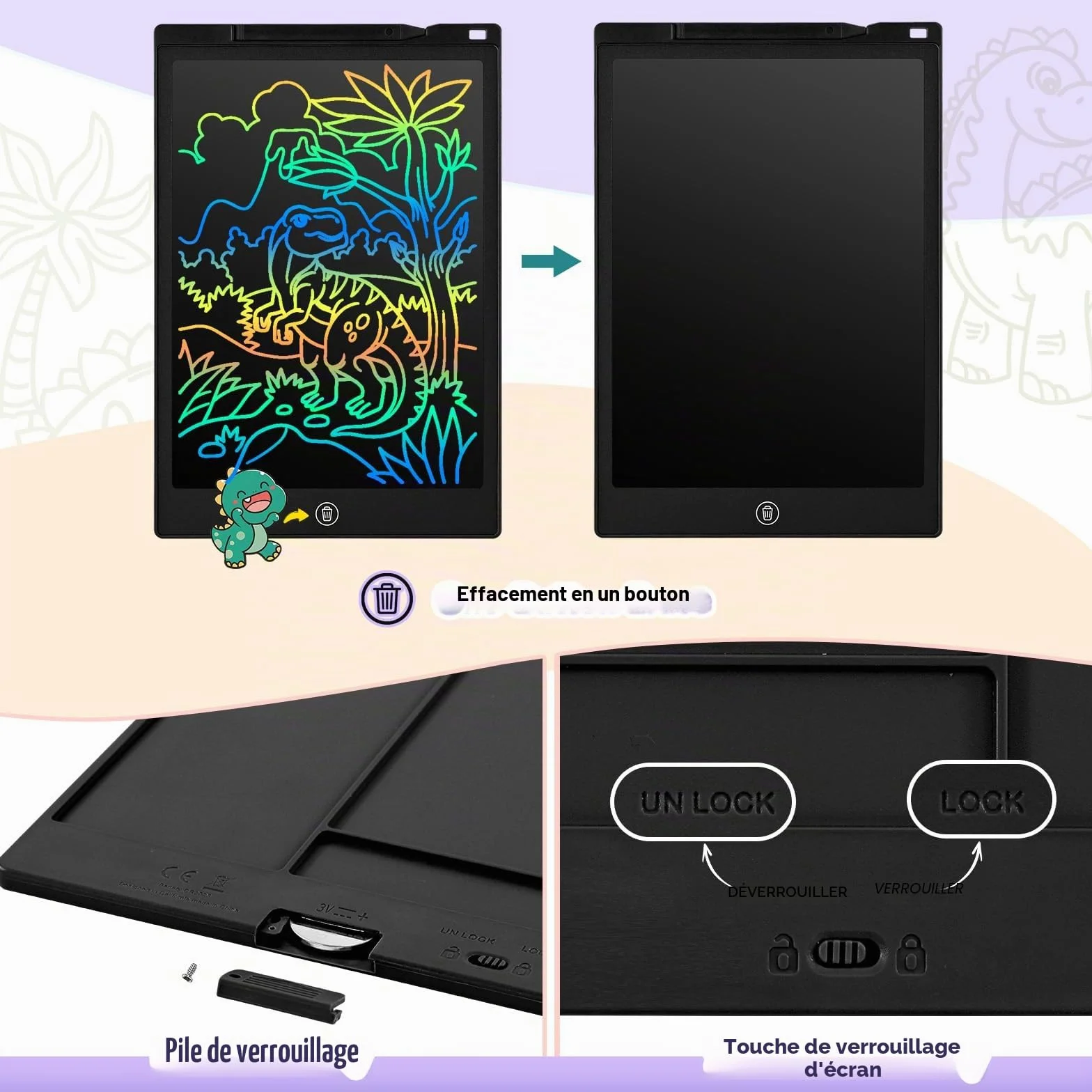 PINKCAT Tableau Magique Enfant 12 Pouces Tablette D'écriture LCD Dessin Graphique Ardoise Magique Effacable Noir
