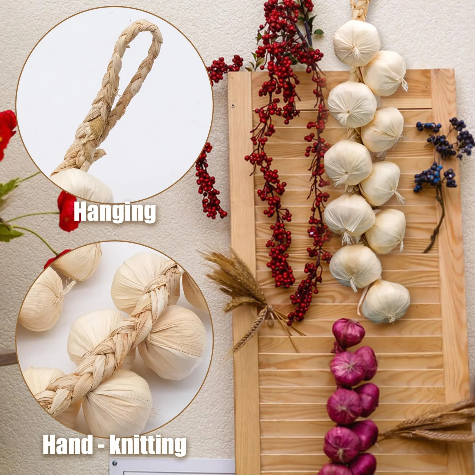 Ensemble de 2 brochettes d'ail en Mousse Artificiel, Décoration d'Automne pour Maison, Cuisine, Jardin