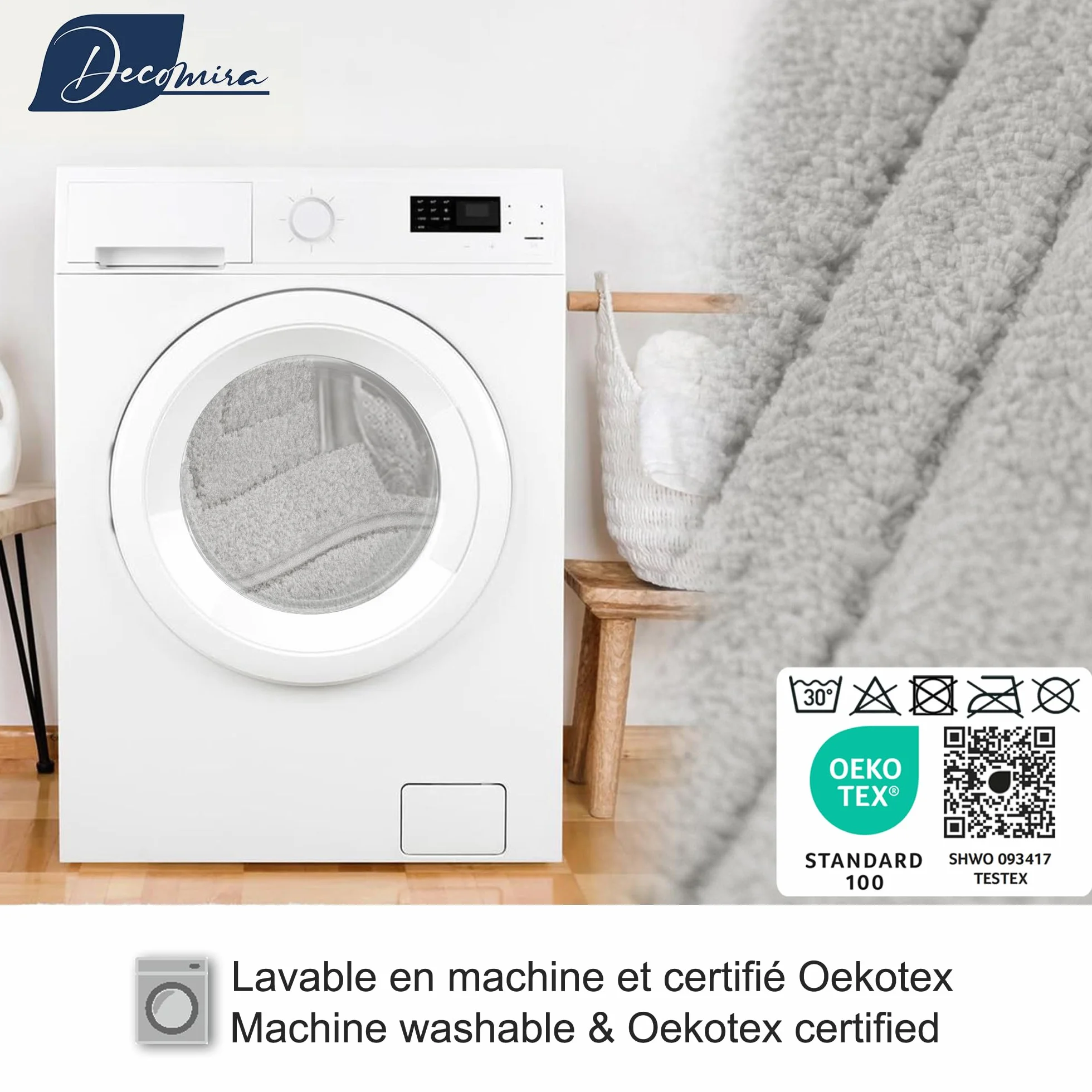 Decomira Tapis de Bain Antidérapant Absorbant Lavable 45x45 cm Gris