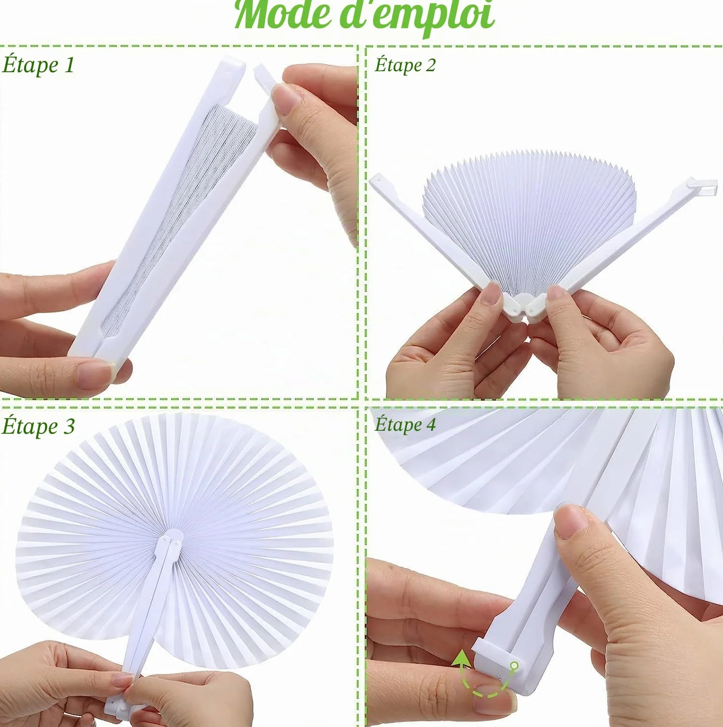 LATERN 72 Pièces Éventails Pliants en Papier, 25CM Éventails Ronds en Papie Ventilateurs Portatifs Chinois Éventails de Mariage Blancs avec Poignées en Plastique pour L'Été Mariage Anniversaire Fête