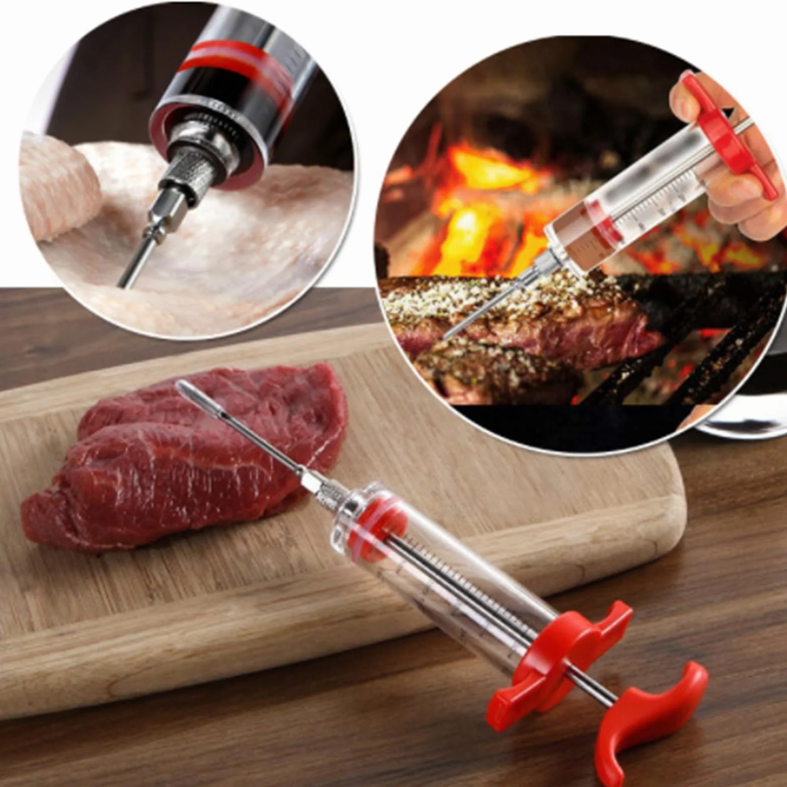 Seringue d'Injecteur de Viande, Seringue à Marinade avec Aiguilles pour Dinde, Bœuf, Poulet, Rôti, Barbecue