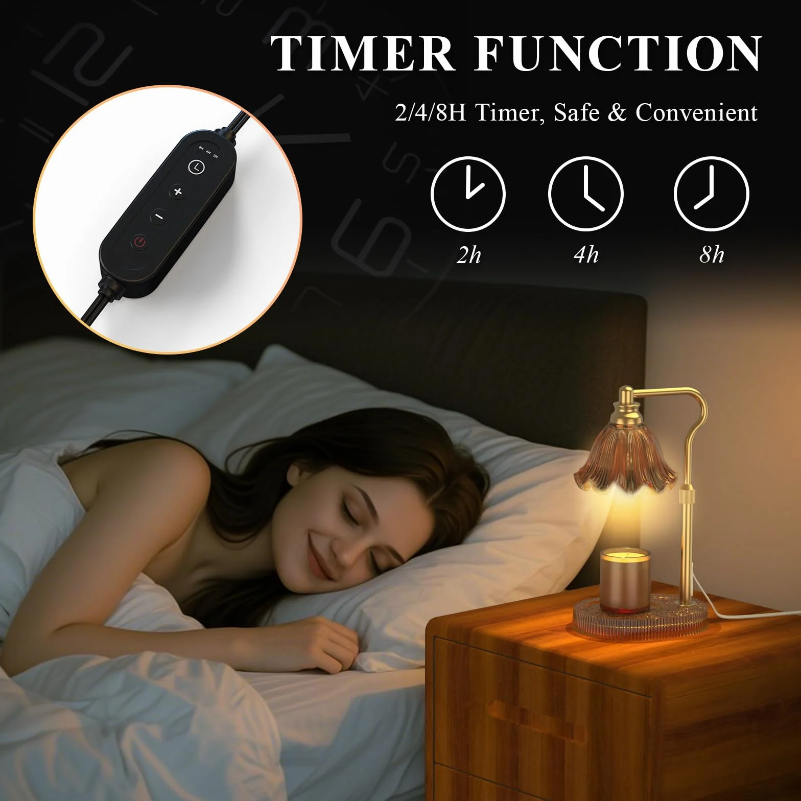 Lampe chauffe-bougie avec hauteur réglable – Chauffe-cire sans flamme à 4 niveaux à intensité variable, fonction minuterie et design élégant en plusieurs couleurs (Brun)