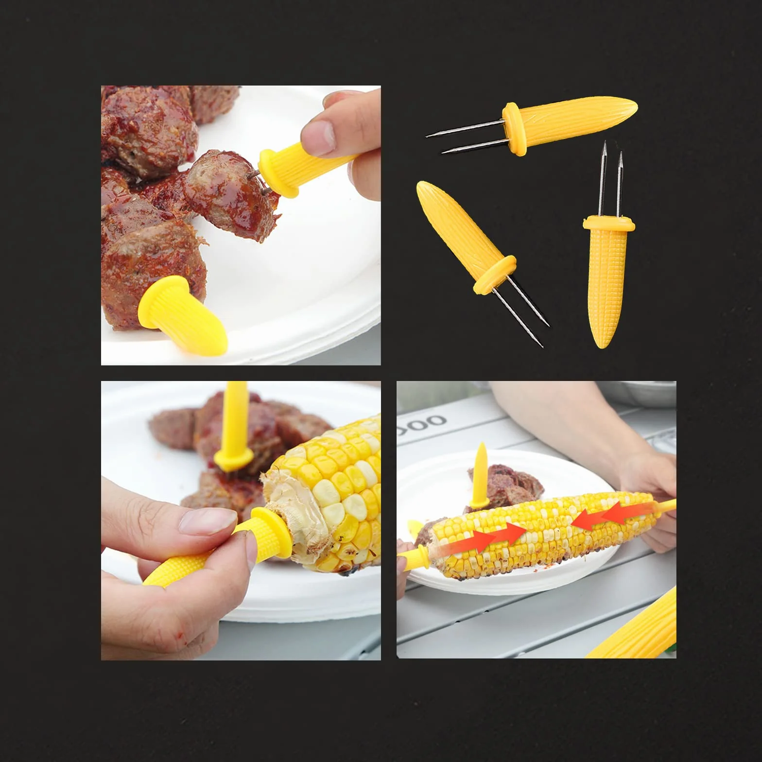 Support d'épis de maïs 20pcs, brochettes en acier inoxydable pour fête pique-nique camping