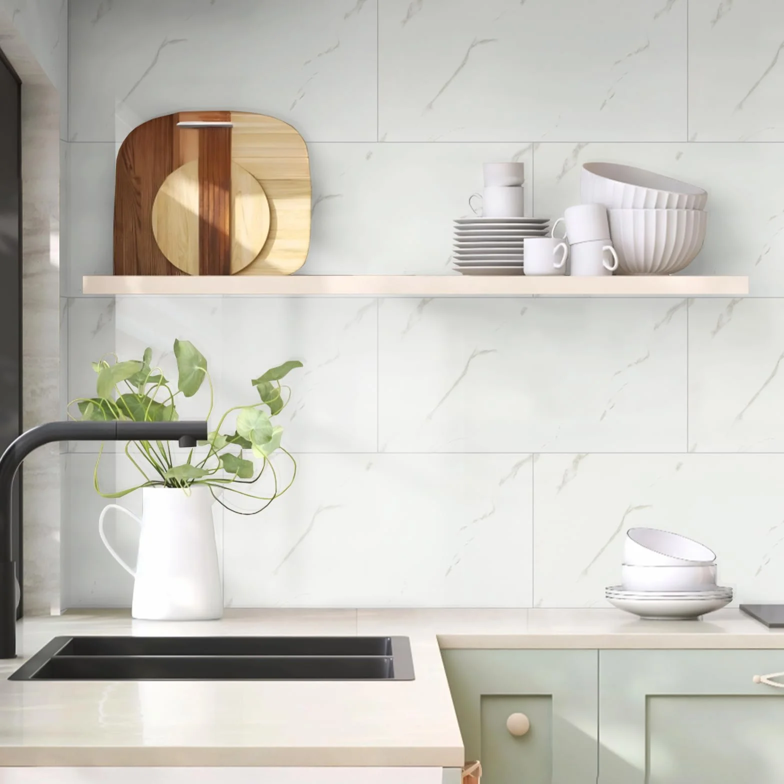 Credence Adhesive Cuisine Marbre 60x30cm Blanc Carrelage Adhesif Mural Salle de Bain Decoratif 10 Pièces