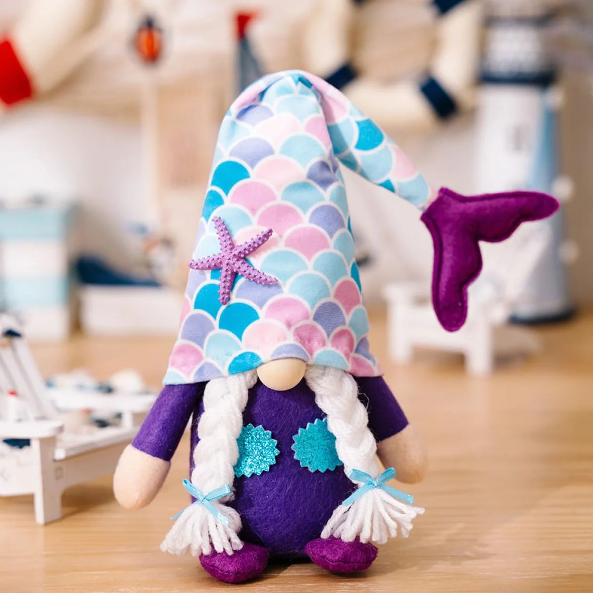 Poupée GNOME Sirène Décorative Queue de Sirène Rose Petite Taille pour Décoration Intérieure Ornement Océanique Maison Fête Plage