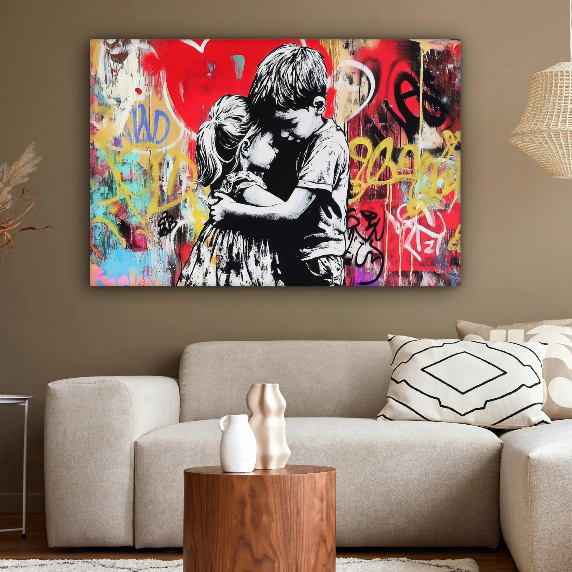 MuchoWow© Impression sur Toile Decoration Murale Peinture 120x80 cm Tableaux Decoratifs Muraux Déco Chambre Tableau Salon Graffiti - Noir et blanc - Street art