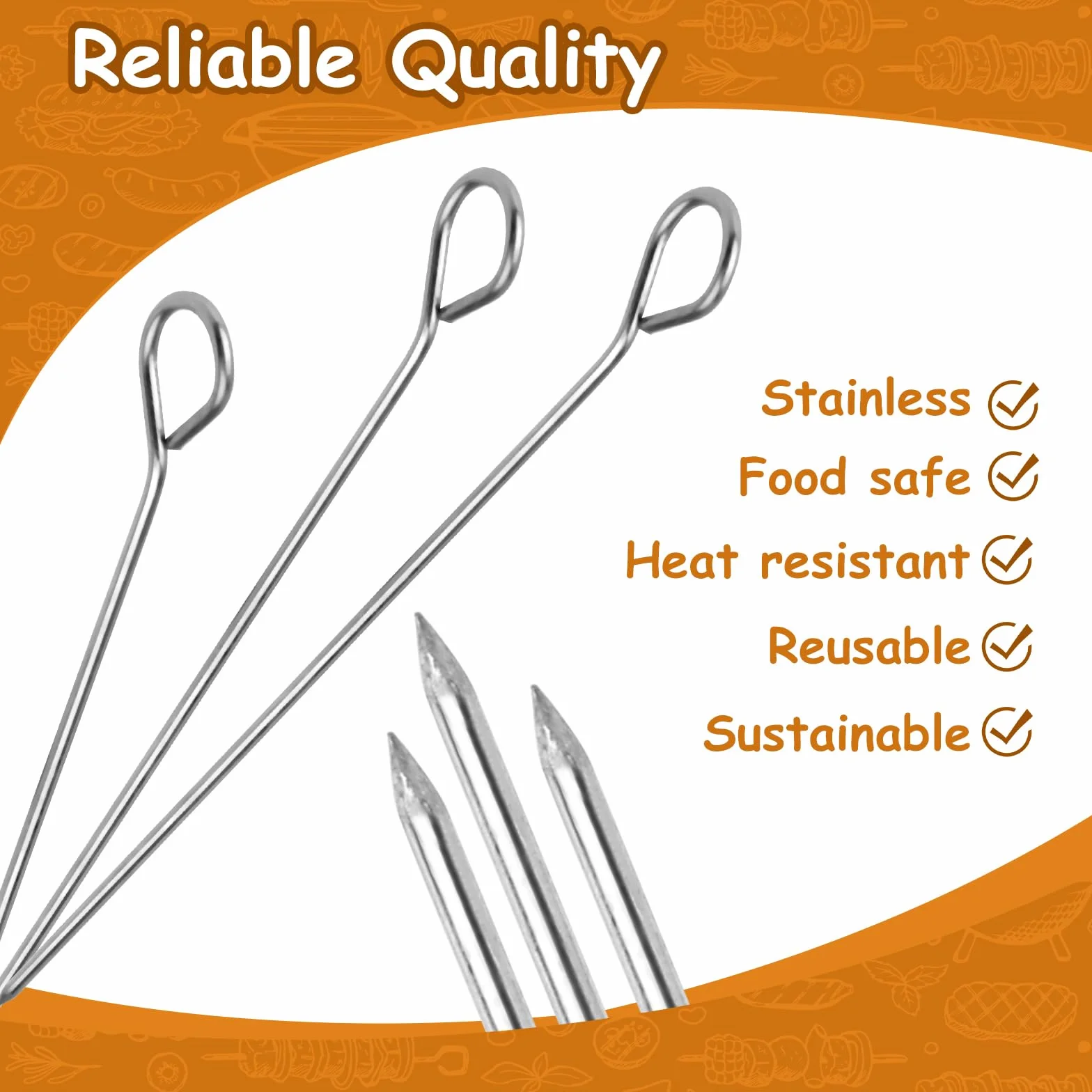Pique Brochette 80 Pièces 10.5-11cm Acier Inoxydable Réutilisable Barbecue