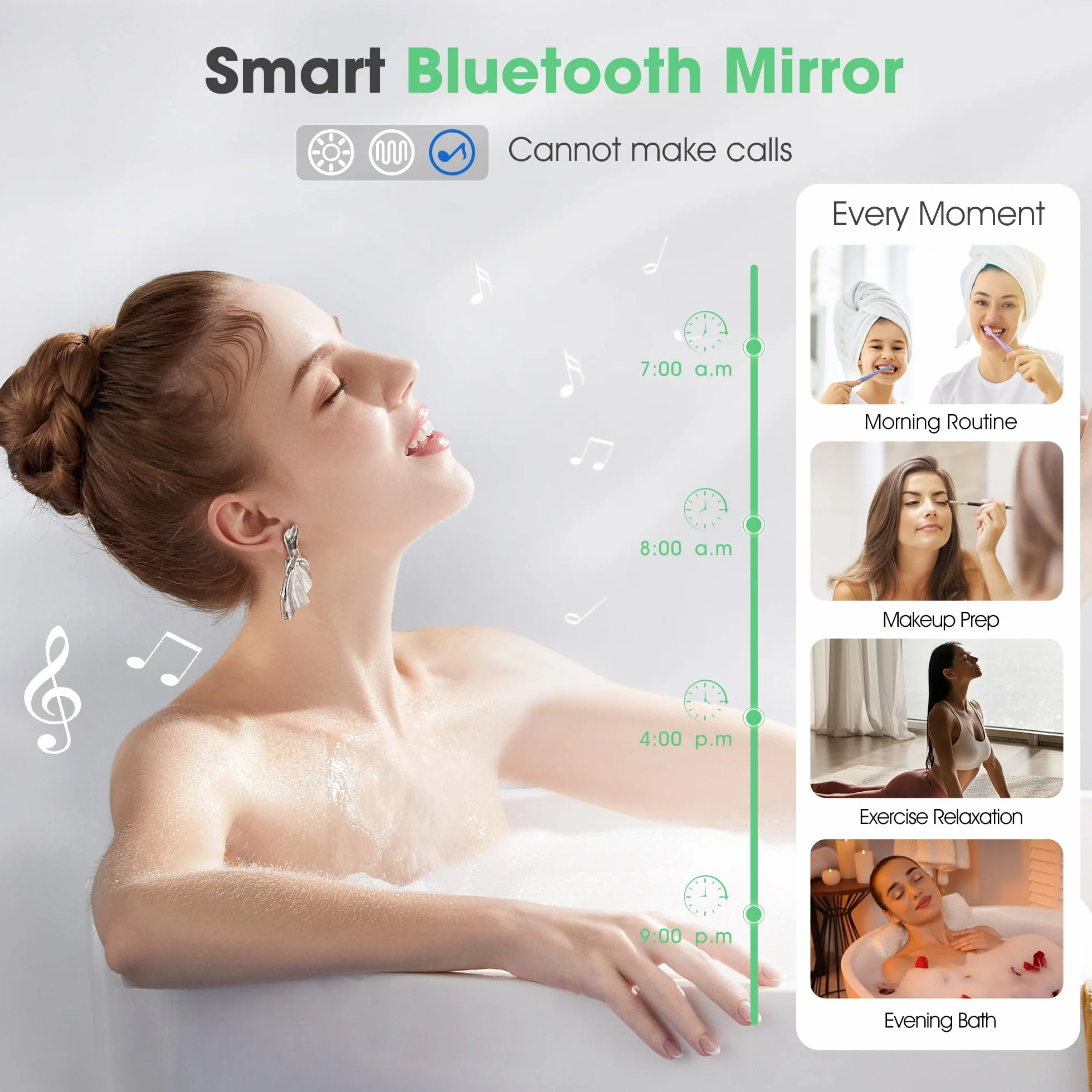 S'bagno Miroir-Rond-Salle-de-Bain-avec-éclairage 60cm, Rond-Miroir-LED-avec-Bluetooth, Antibuée, 3 Couleurs Lumières, Dimmable, Mémoire Lumière, IP44, Verre Trempé, Cadre Fer Noir
