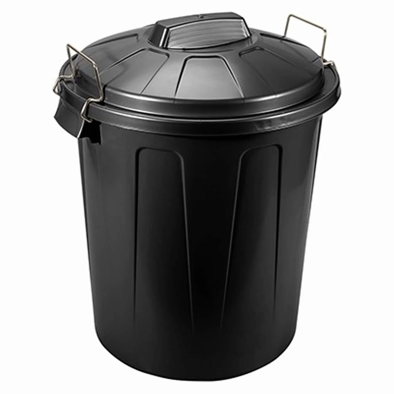 Acan Tradineur Poubelle industrielle 100 litres noir plastique recyclage couvercle poignées métalliques 57x74,5x52 cm