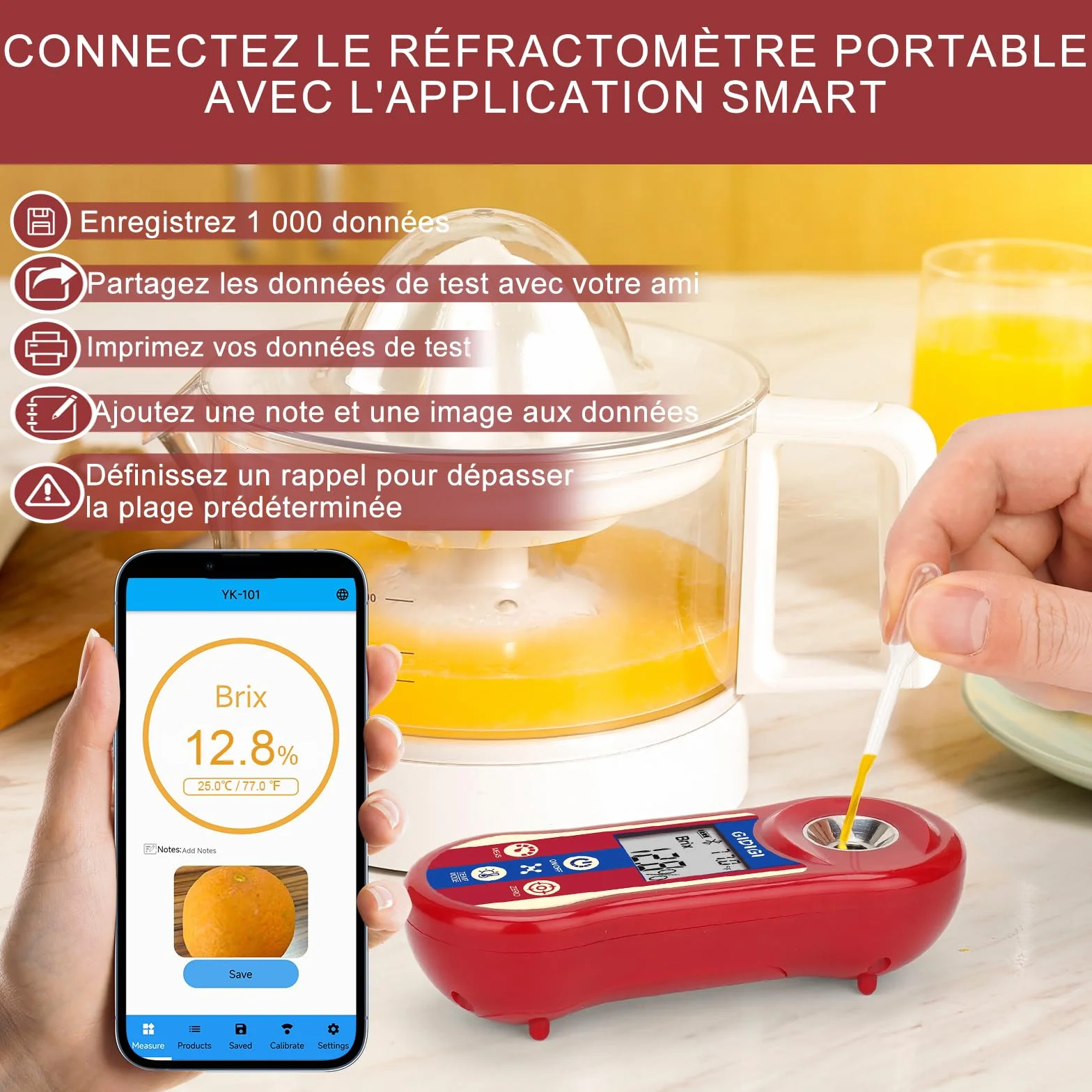 Réfractomètre numérique Brix et testeur de salinité, Compteur de Sucre Brix Intelligent, réfractomètre de sel avec ATC, Plage Brix 0,0-60% pour Le Brassage de Fruits, de vin et de bière