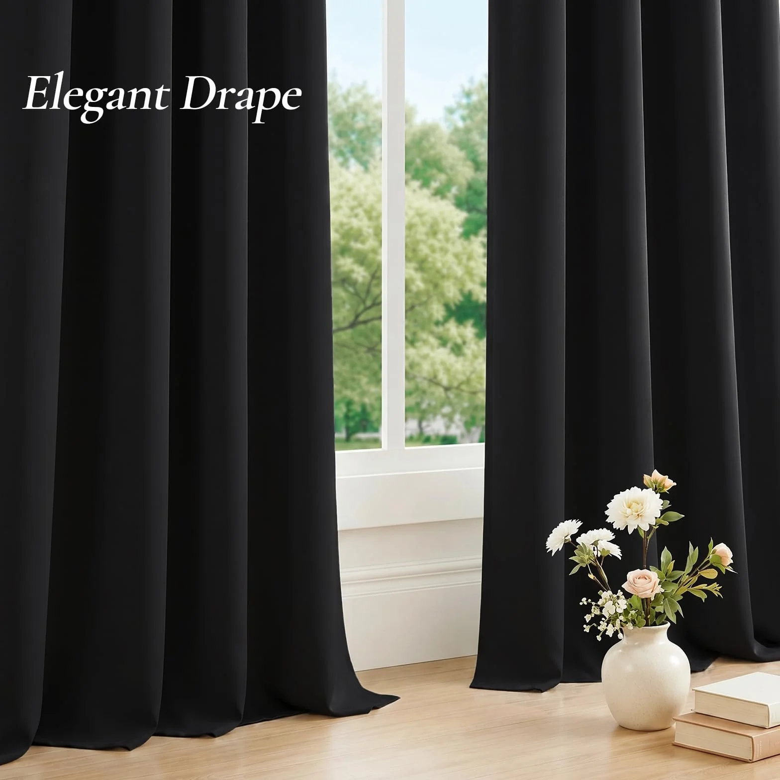 Rideau Occultant Lot De 2 140x300cm Impermeable Thermique Isolant Anti Bruit Noir