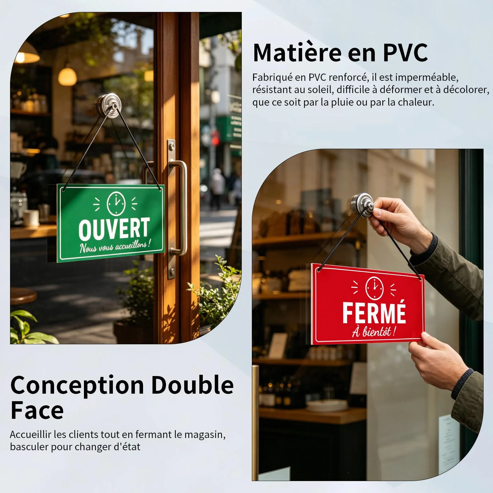 Panneau Ouvert Fermé 30x15cm Pour Store Et Boutique, Pancarte De Porte Double Avec Cordelette