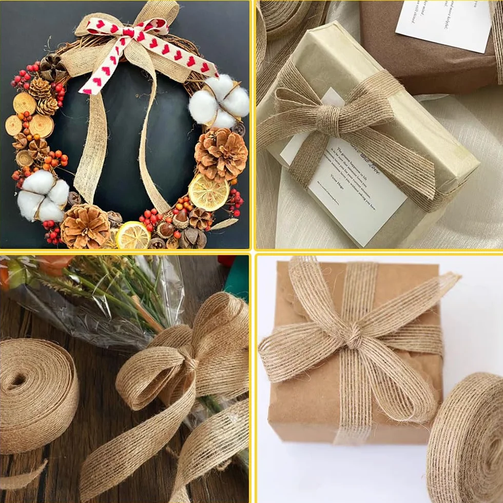 Ruban de Jute 1,5cm x 10M Vintage pour Emballages Cadeaux