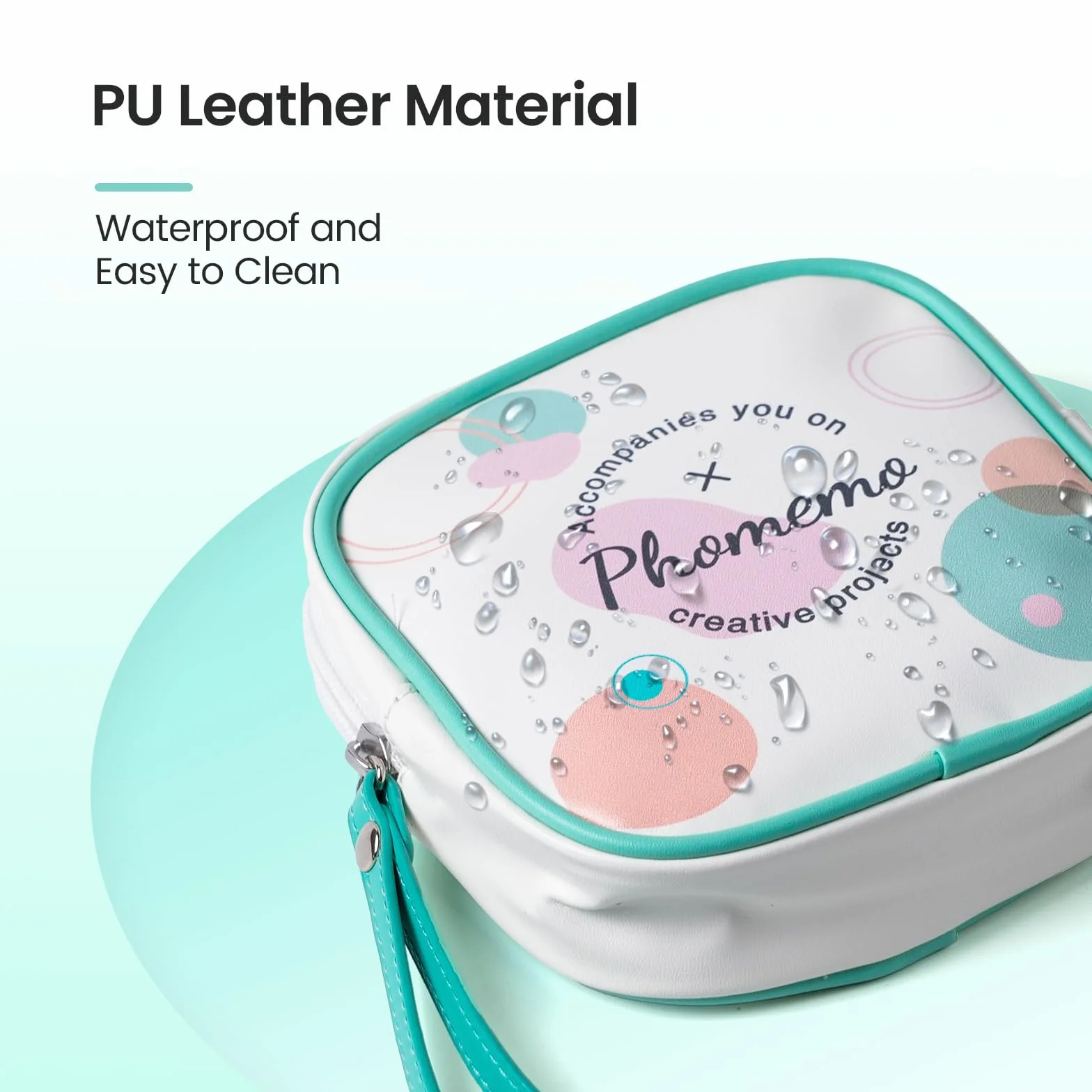 Torba Phomemo kompatybilna z mini drukarkami T02, M02, M02Pro, M02S, M02X, M02L, drukarkami etykiet D30, Q30, Q31, Q30S, ze skóry PU, wodoodporna, z zamkiem błyskawicznym i paskiem na nadgarstek