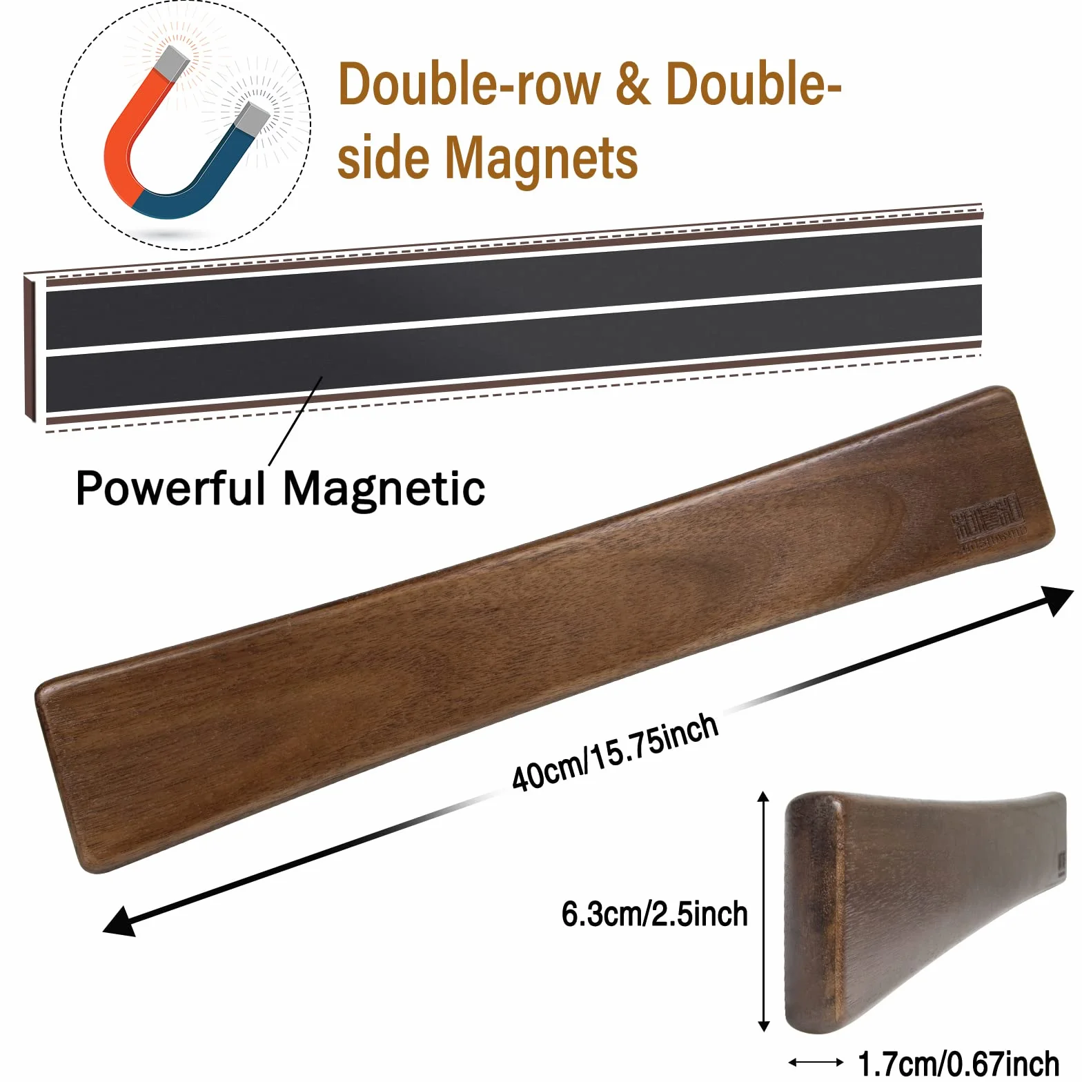 HOSHANHO Porte Couteaux Aimanté en Bois 40cm Barre Magnétique pour Couteaux Ustensiles et Outils