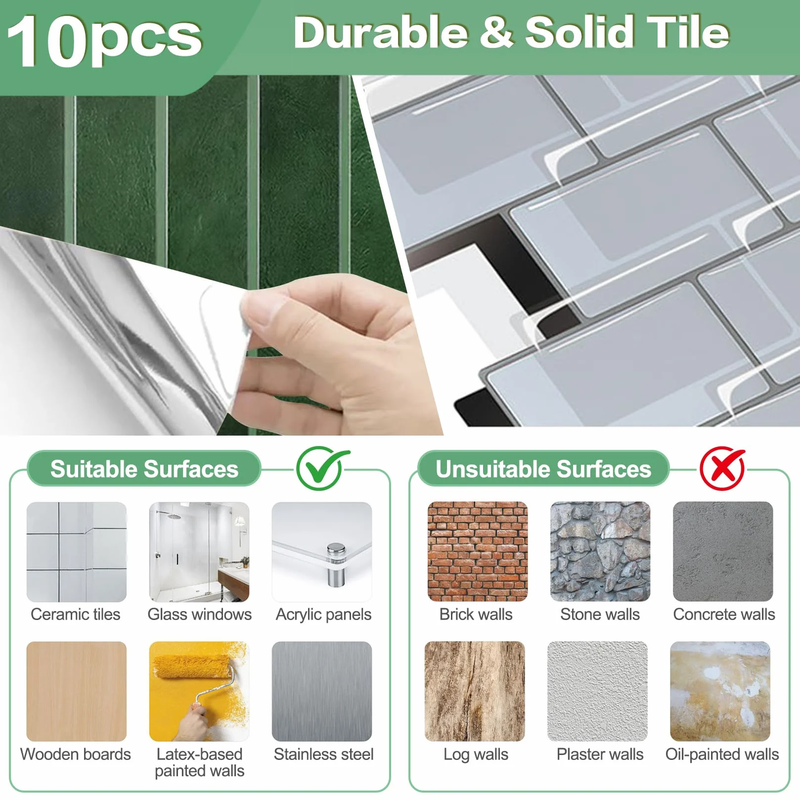3D Sticker Credence Adhesive Imperméable 22,9 x 29 cm Vert Foncé pour Cuisine Salle Bain Décoration Murale