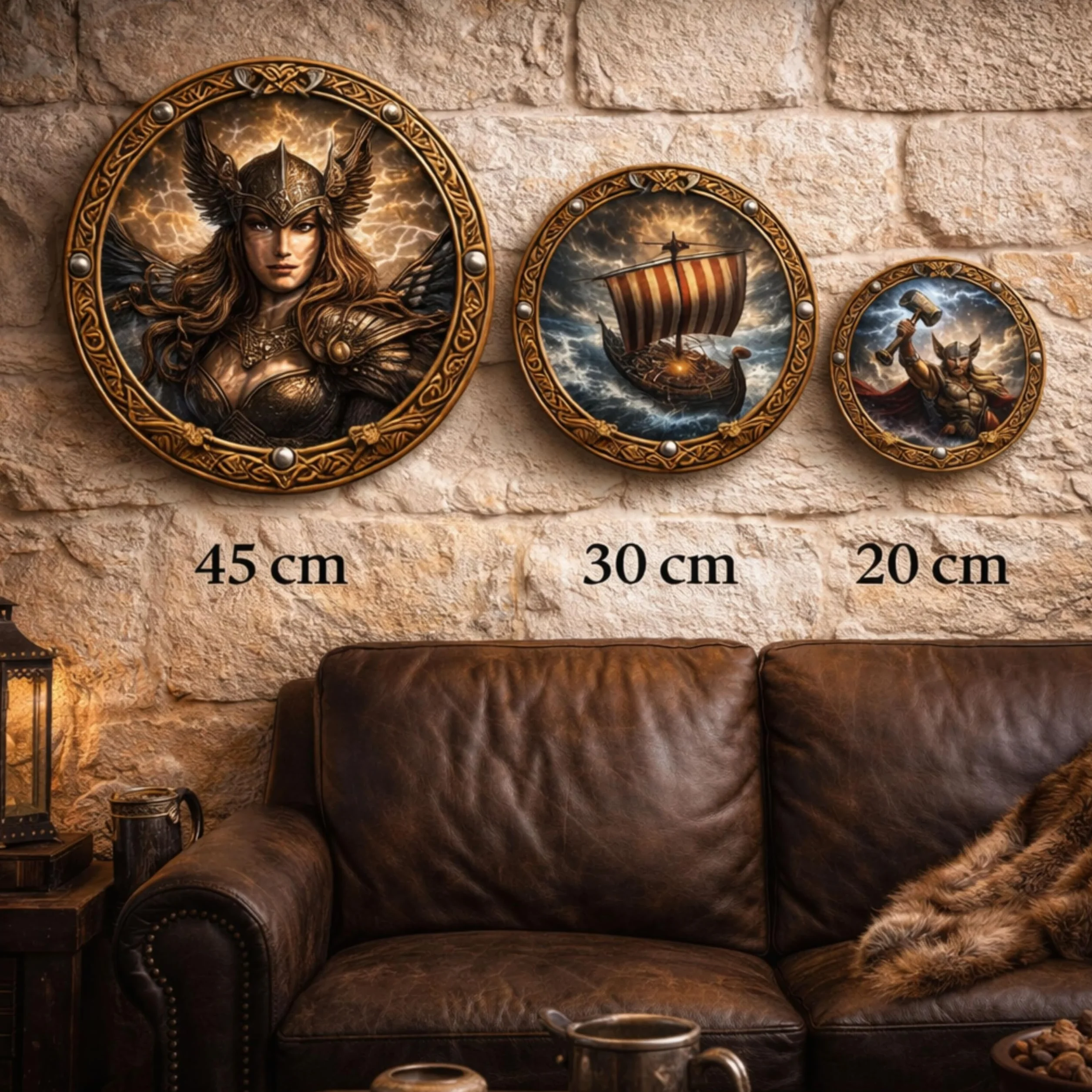Viking Tableau mural rond Ø 30 cm Corbeaux Valknut Mythologie nordique DARO Design
