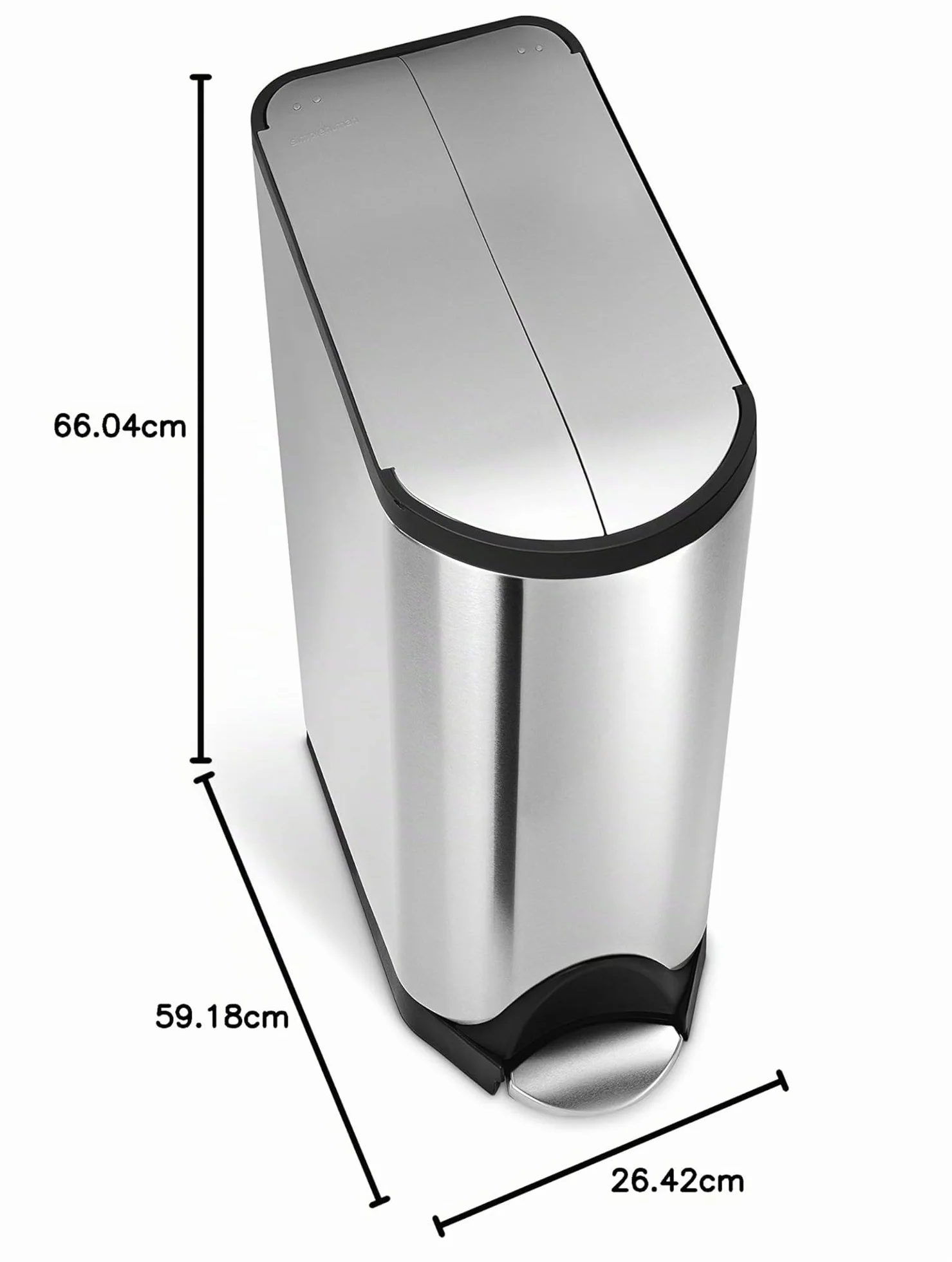 Simplehuman CW2017 poubelle de recyclage papillon étroite 40 litres acier inoxydable brossé Argenté