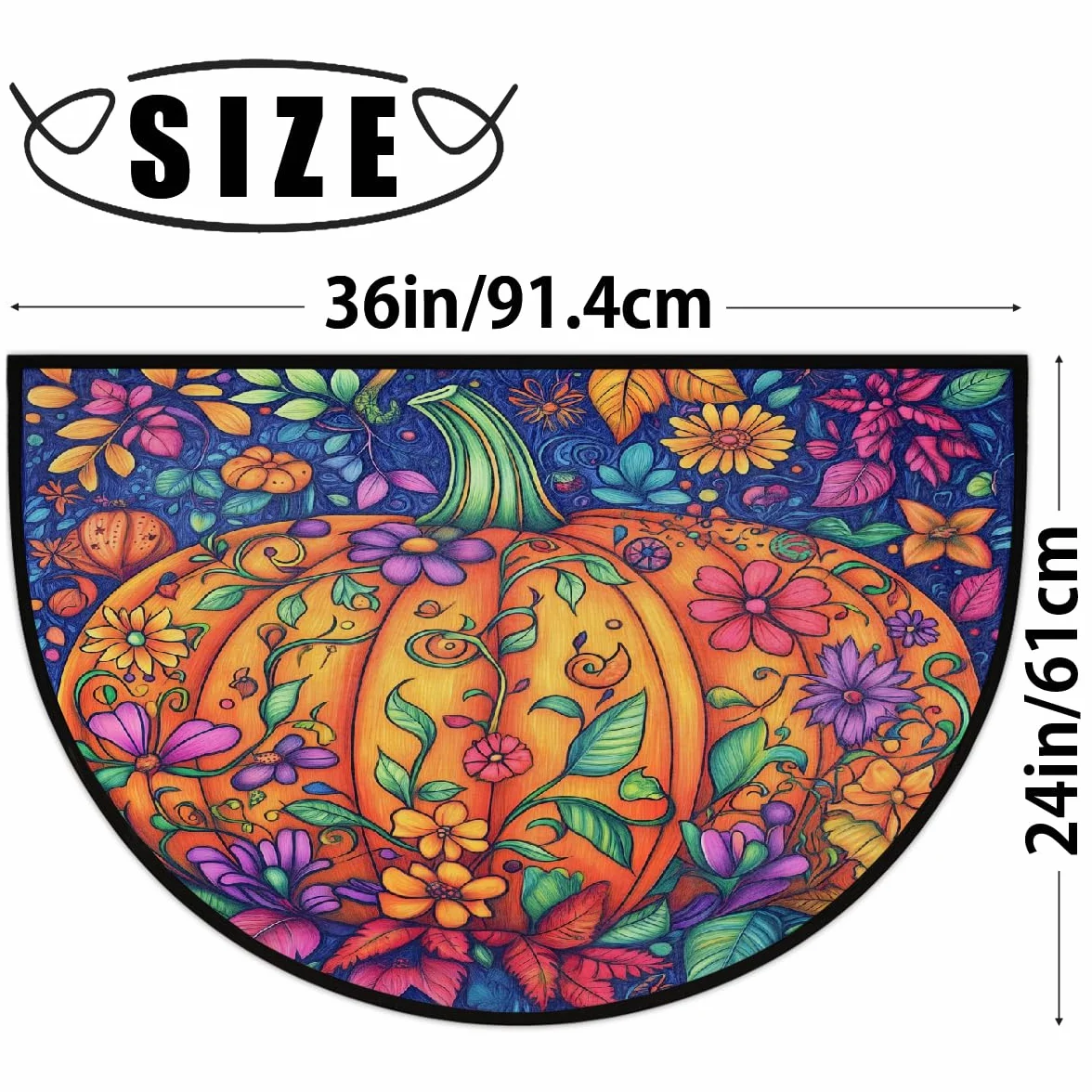 Mexpekil Grand paillasson d'intérieur avec fleurs de citrouille, tapis de bienvenue en demi-lune antidérapant doux 91,4 x 61 cm