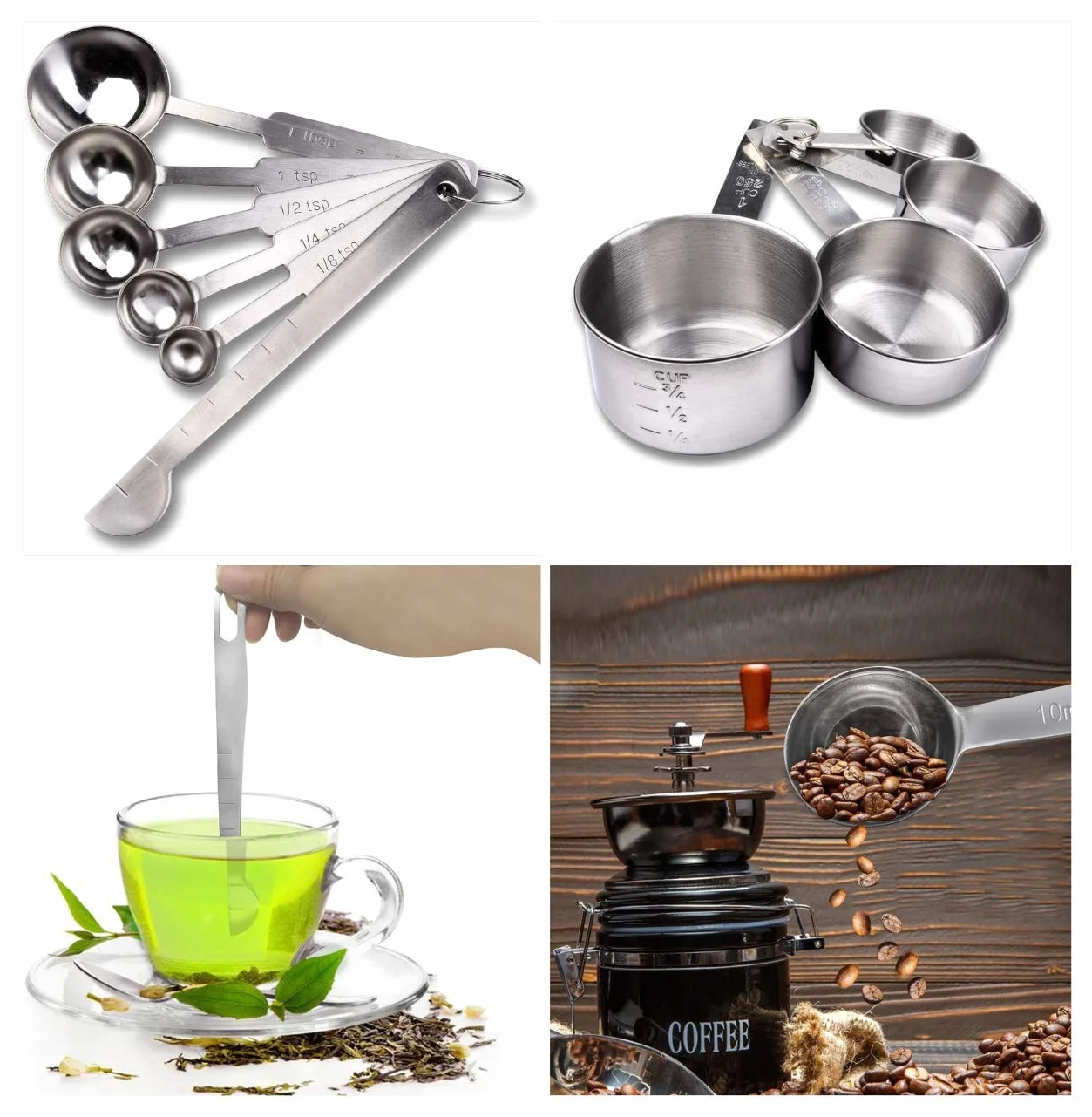 Ensembles de Cuillères Doseuses en Acier Inoxydable 10 Pièces avec Tasses à Mesurer pour Cuisson
