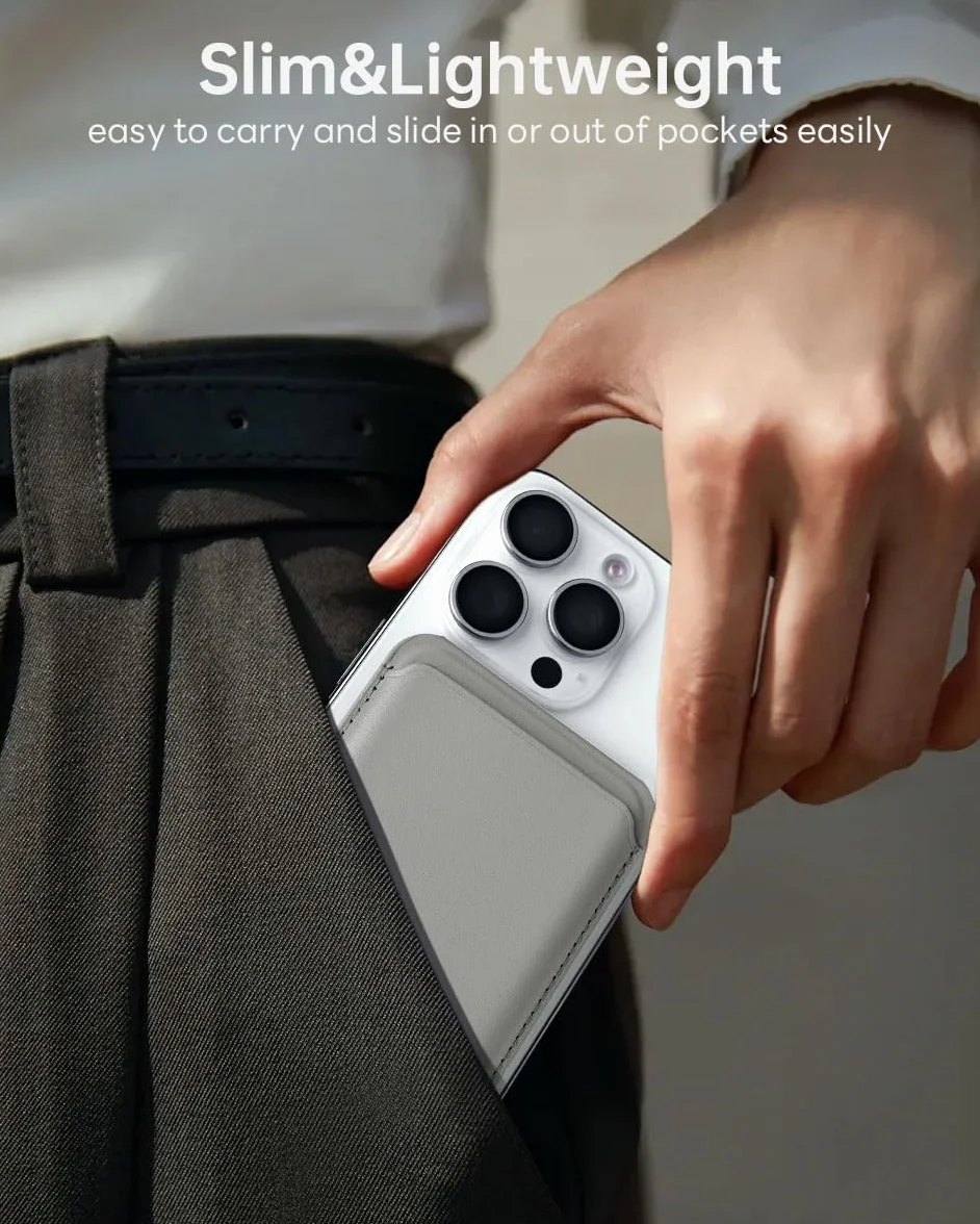 OCASE Magnetyczny portfel z regulowaną podstawką, 3 uchwyty na karty, do serii Kompatybilne z iPhone 16/15/14/13/12, Ultra Slim Nie do iPhone'a Mini Skóra Premium, Szary