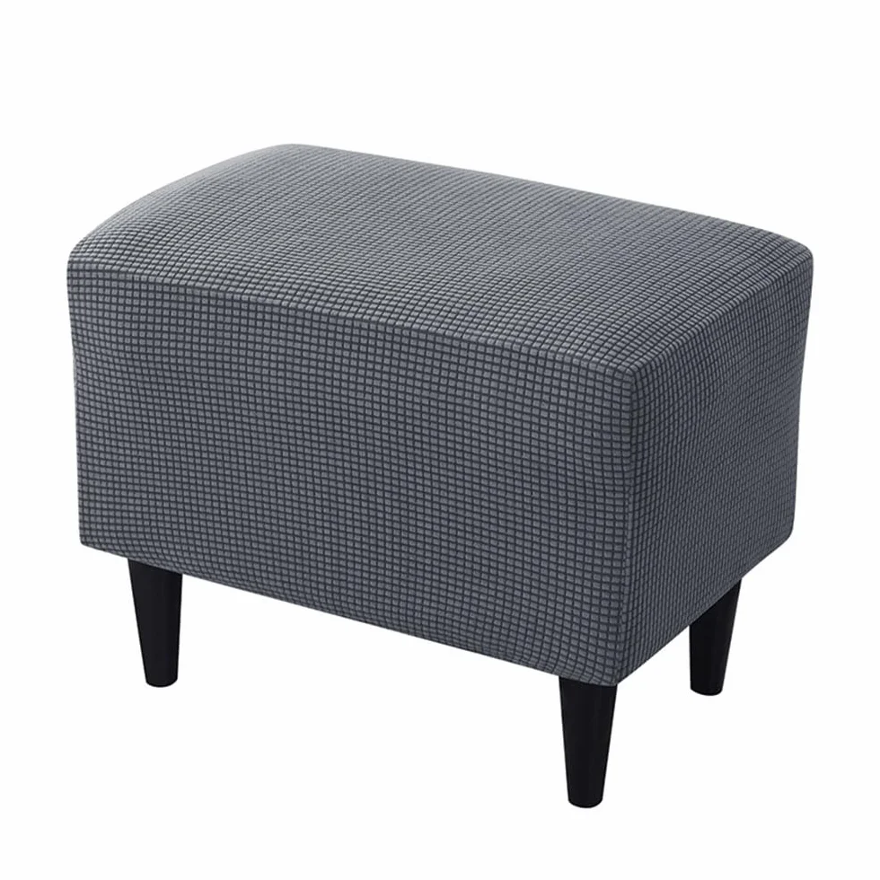 Housse Ottomane Carré Extensible Jacquard Fond Élastique Antidérapante Housses Repose-Pieds Pouf Protecteur Meubles Gris Foncé