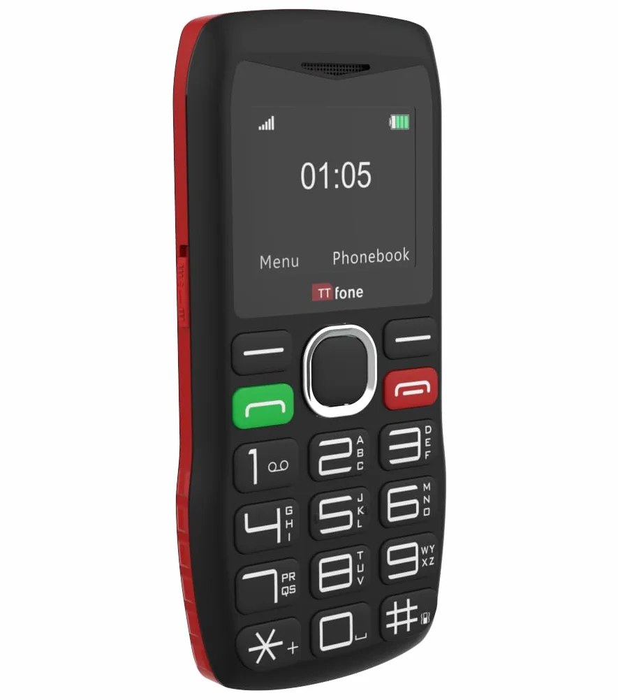 Telefon komórkowy dla seniorów, duże przyciski i przycisk SOS, czarny (z kablem USB)