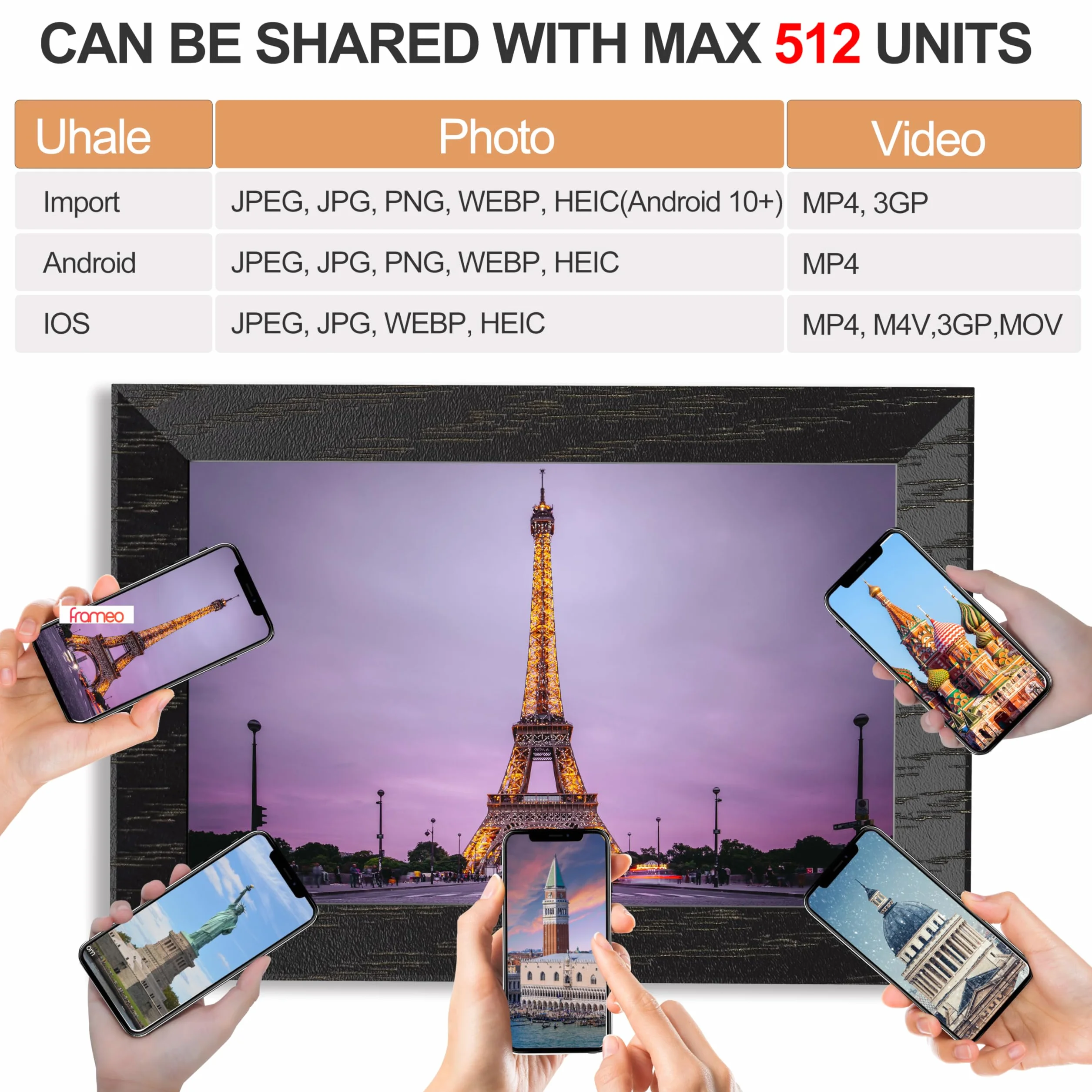 10.1-calowa cyfrowa ramka zdj?? Wi-Fi, 1280 x 800 IPS Cyfrowa ramka obrazu dotykowego, 16G Walnut Brown, udost?pnij zdj?cia lub filmy za po?rednictwem aplikacji Uhale(bez baterii)