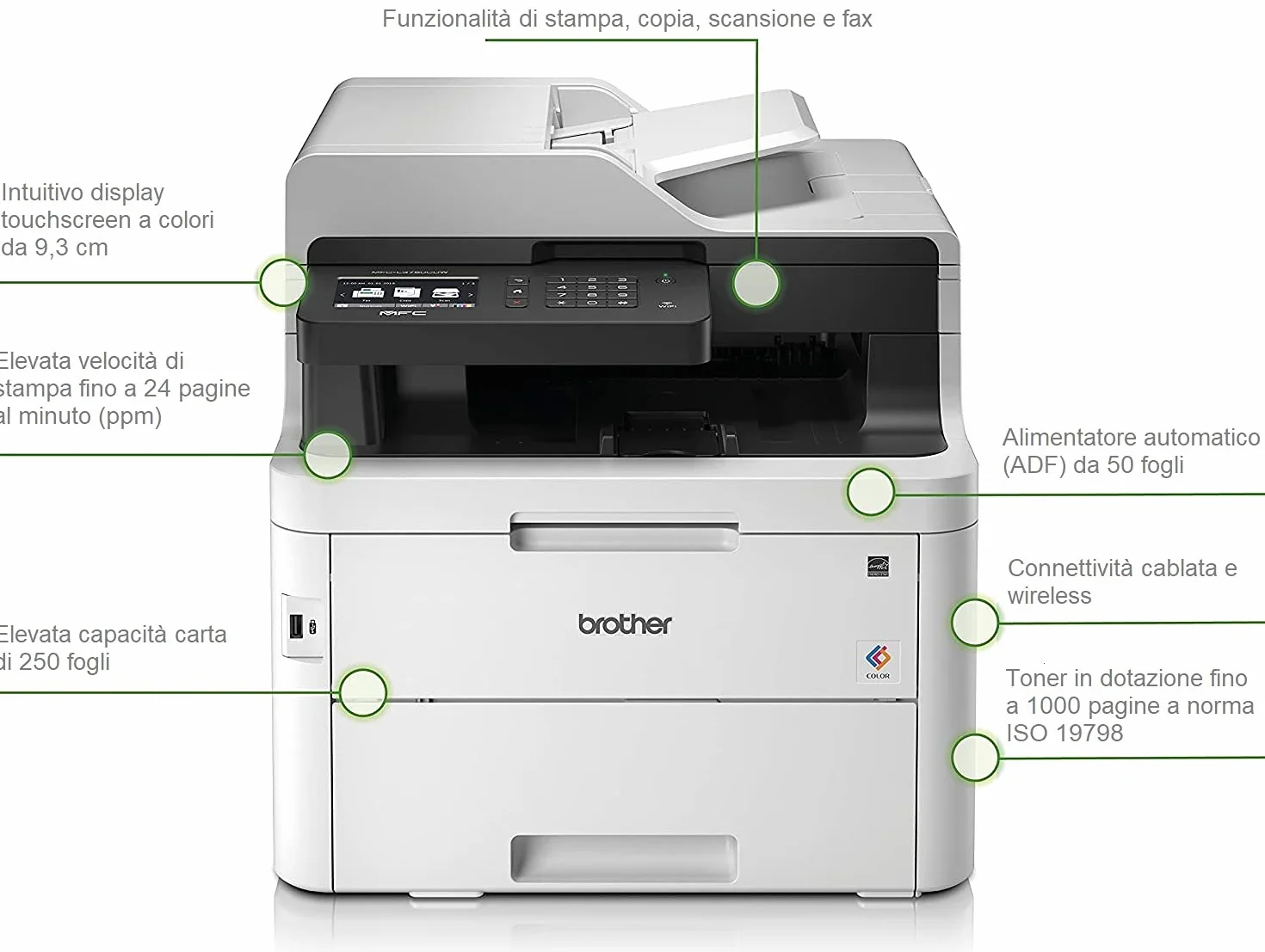 Brother MFC-3750CDW Imprimante Multifonction Laser Couleur LED Fax WiFi Recto-Verso Blanc