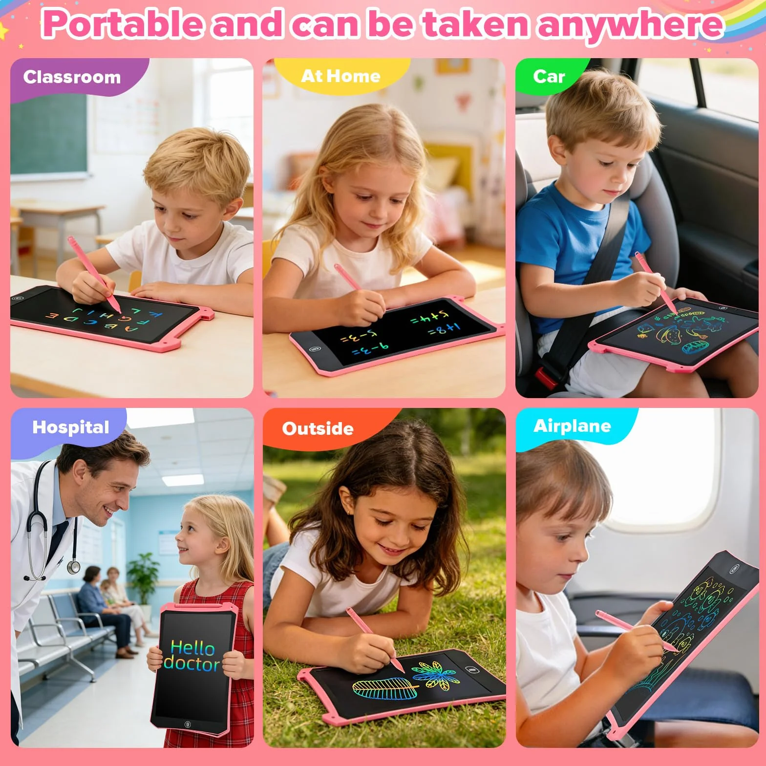 PINKCAT Ardoise Effacable Magique 8,5 Pouces Tablette Ecriture LCD Jouet Enfant Fille Cadeau Paques 2-8 Ans