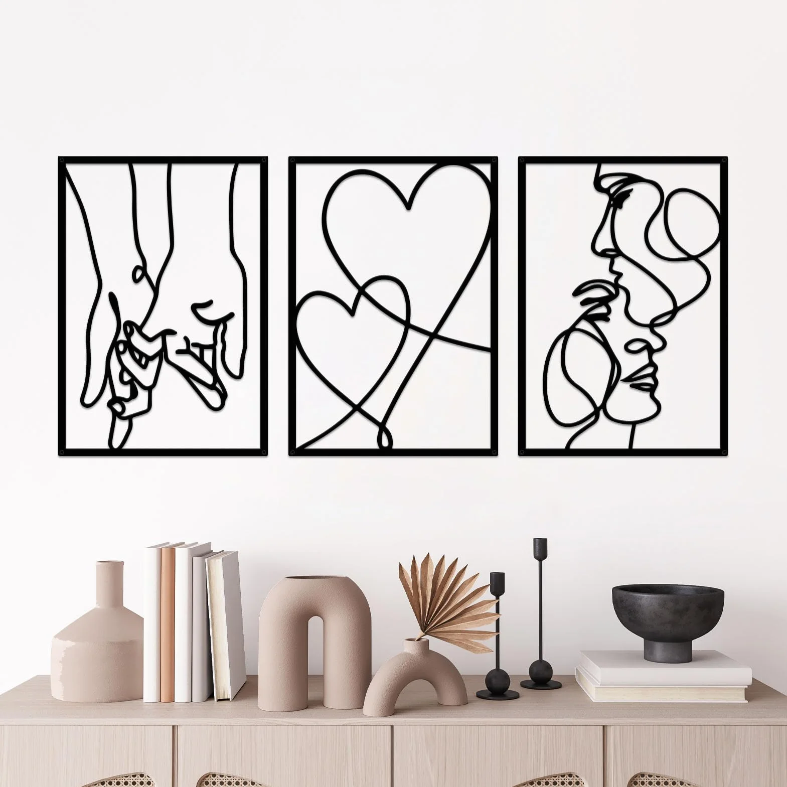 ESTART Lot de 3 décorations murales minimalistes en métal pour la Saint-Valentin, la Saint-Valentin, la chambre à coucher, le salon