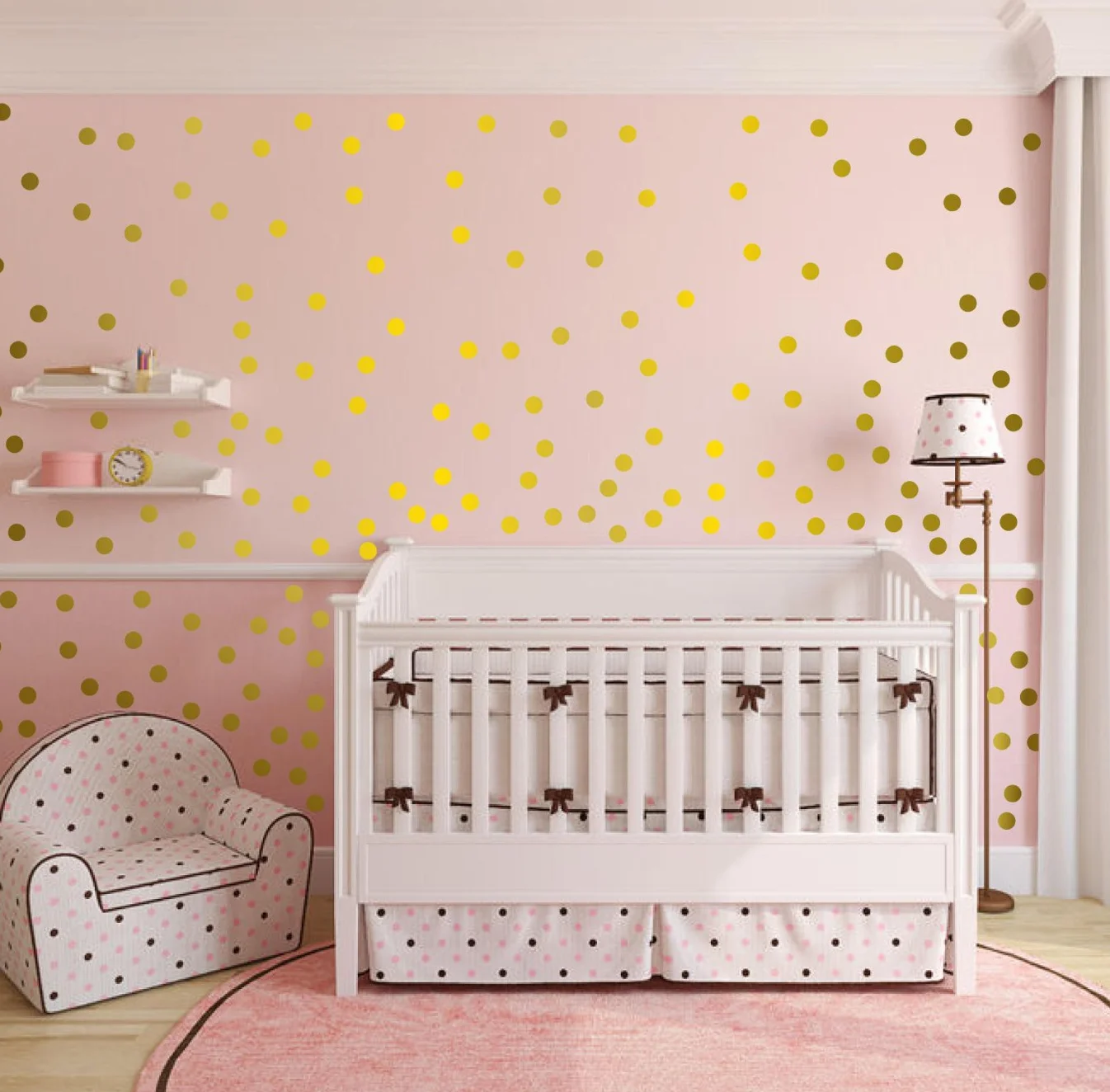 Autocollants Muraux Ronds Doré POIS - Stickers Déco Enfant Chambre Bébé Garçon Fille Crèche Meubles