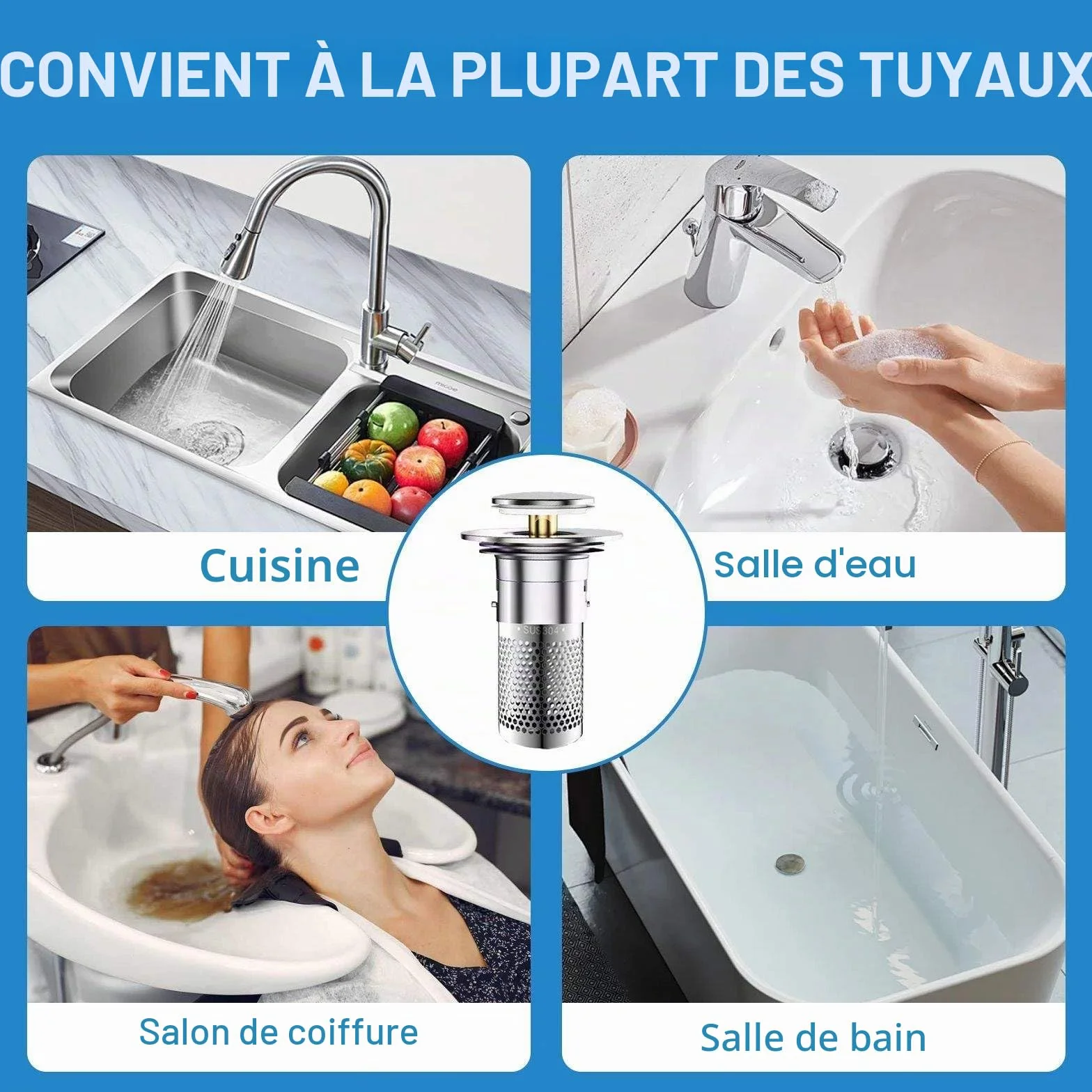 Bouchons de lavabo 34-40 mm, bonde pop-up universelle, écoulement rapide, lot de 2