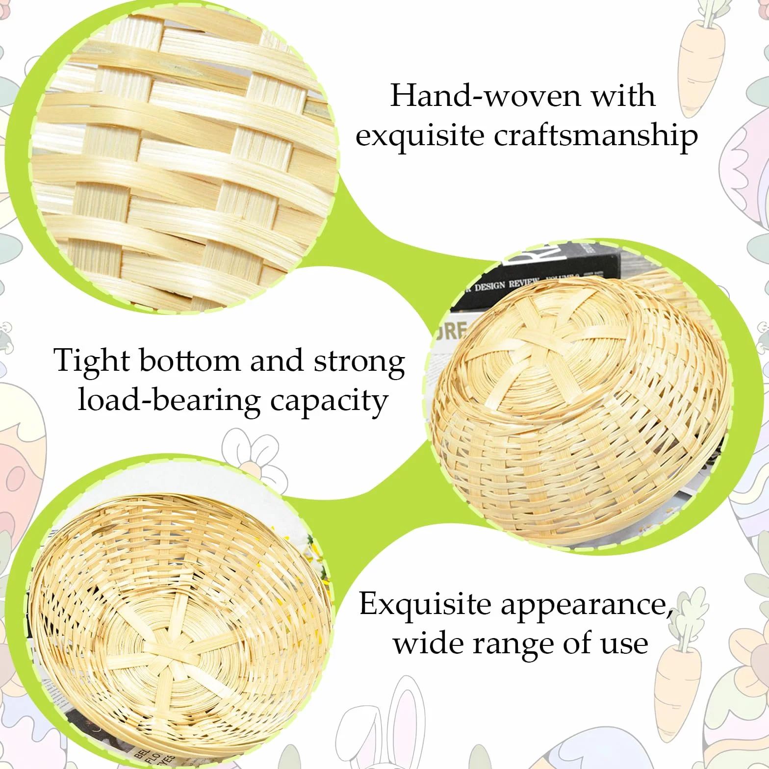 Panier Osier en Bambou Naturel Corbeille de Pâques 5 Pièces Rangement Rond Rustique