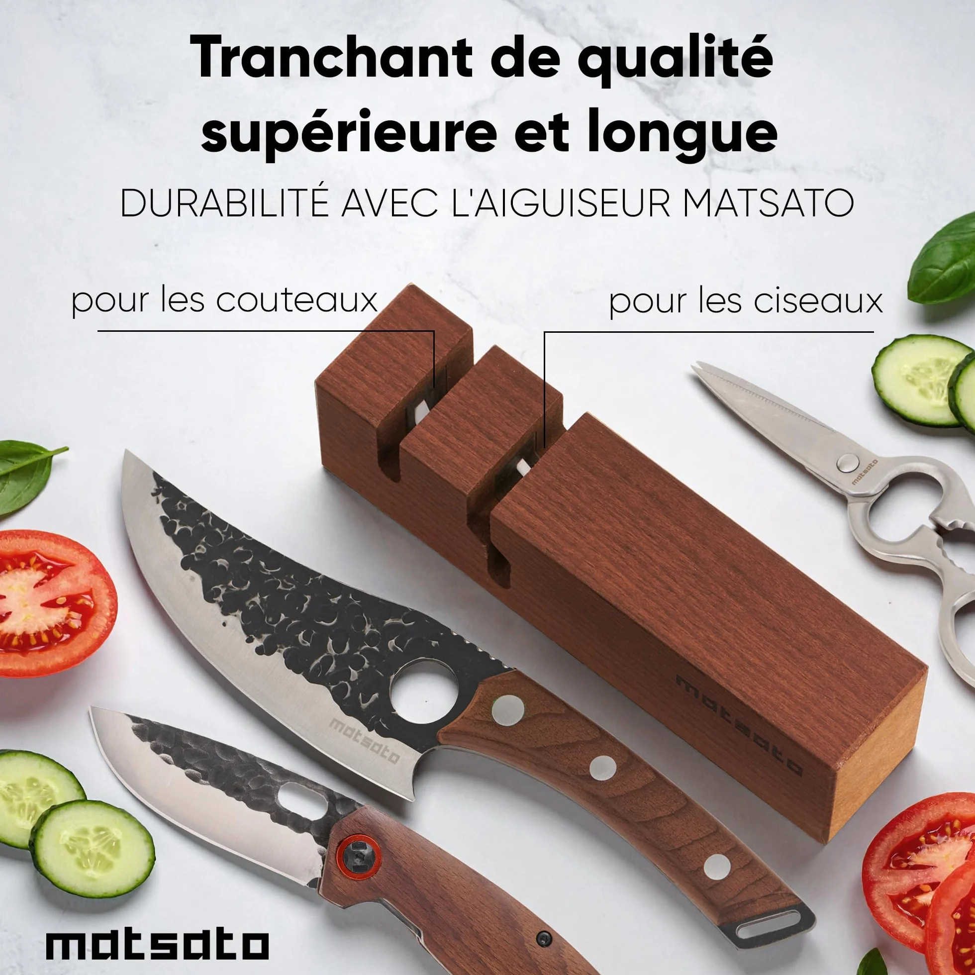 Matsato Aiguiseur Couteaux Manuel 2-en-1 pour Couteaux de Cuisine Base Antidérapante