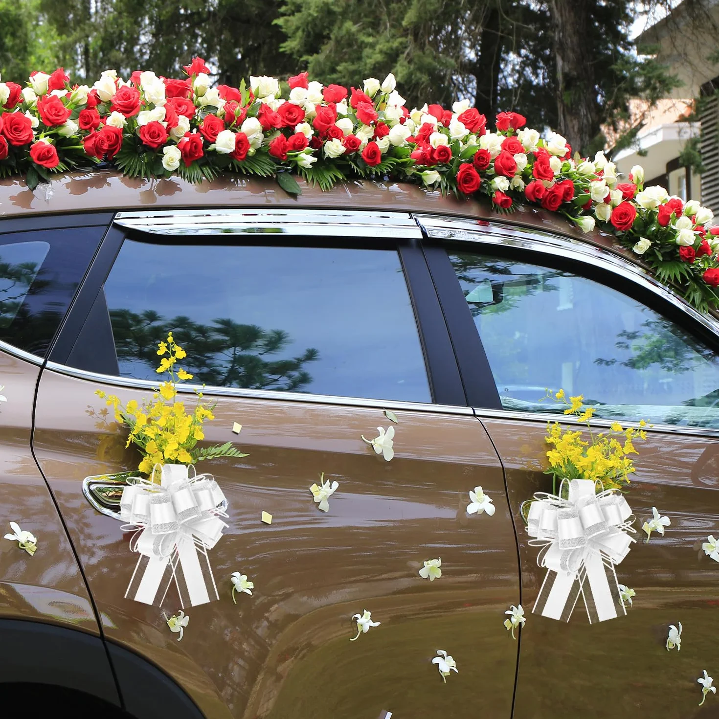 Ruban Blanc Nœuds à Tirer 15 cm Lot de 5 pour Mariage Voiture Décoration