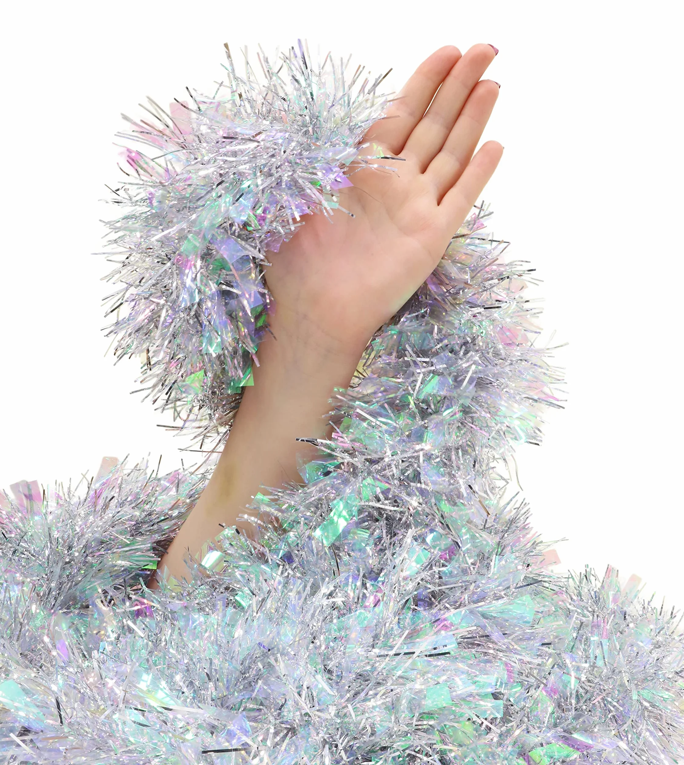 Christmas Concepts Tinsel de Noël Chunky/Fine 3m Argent & Irisé