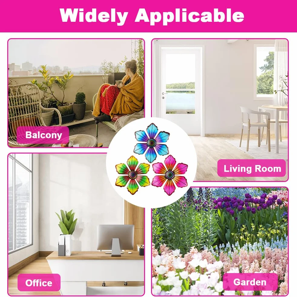 OFFCUP Fleurs en Métal 3pcs Décoration Murale Extérieur Jardin