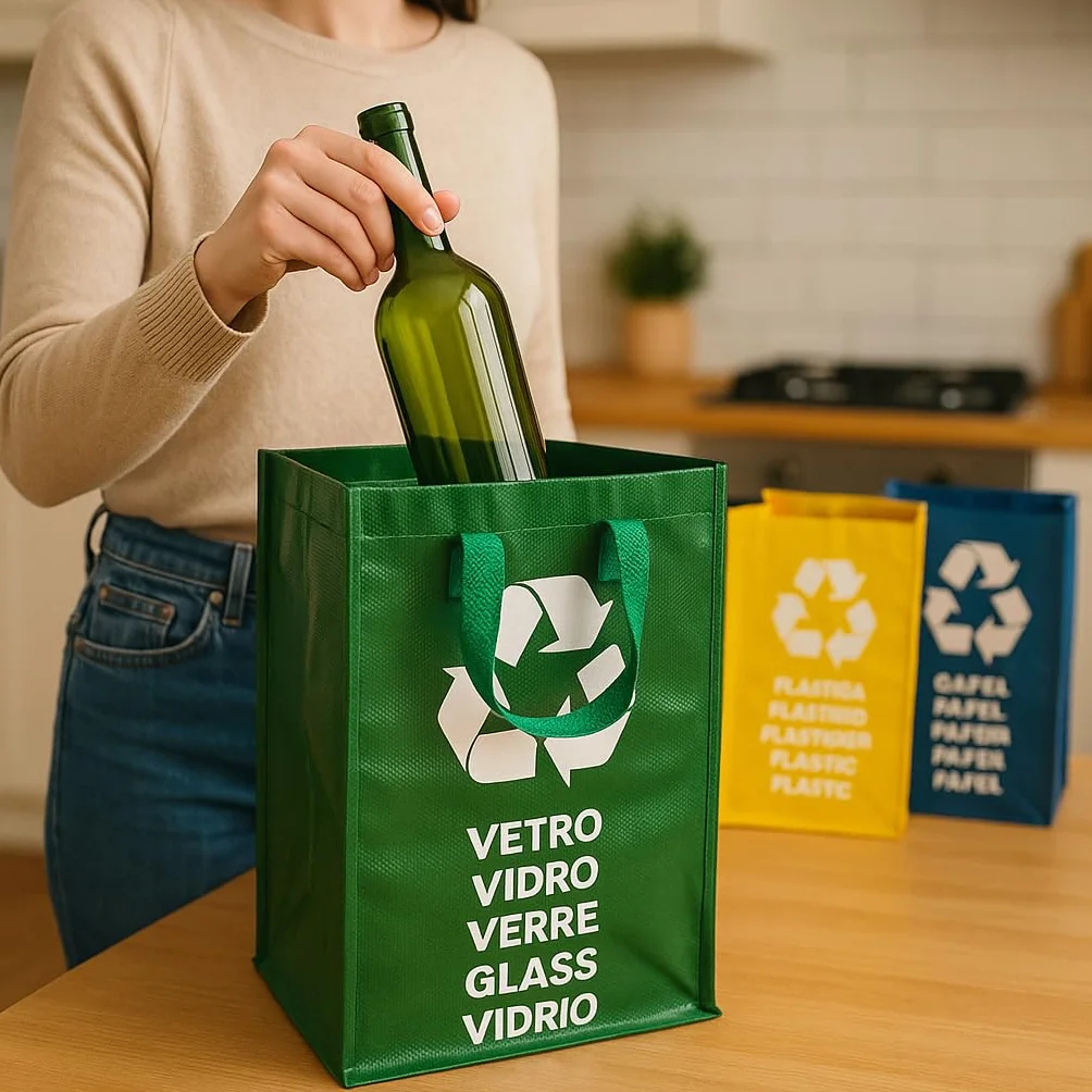 Poubelle Tri Sélectif 44L avec Poignée pour Verre - Recyclage Facile à Vider Maison Bureau