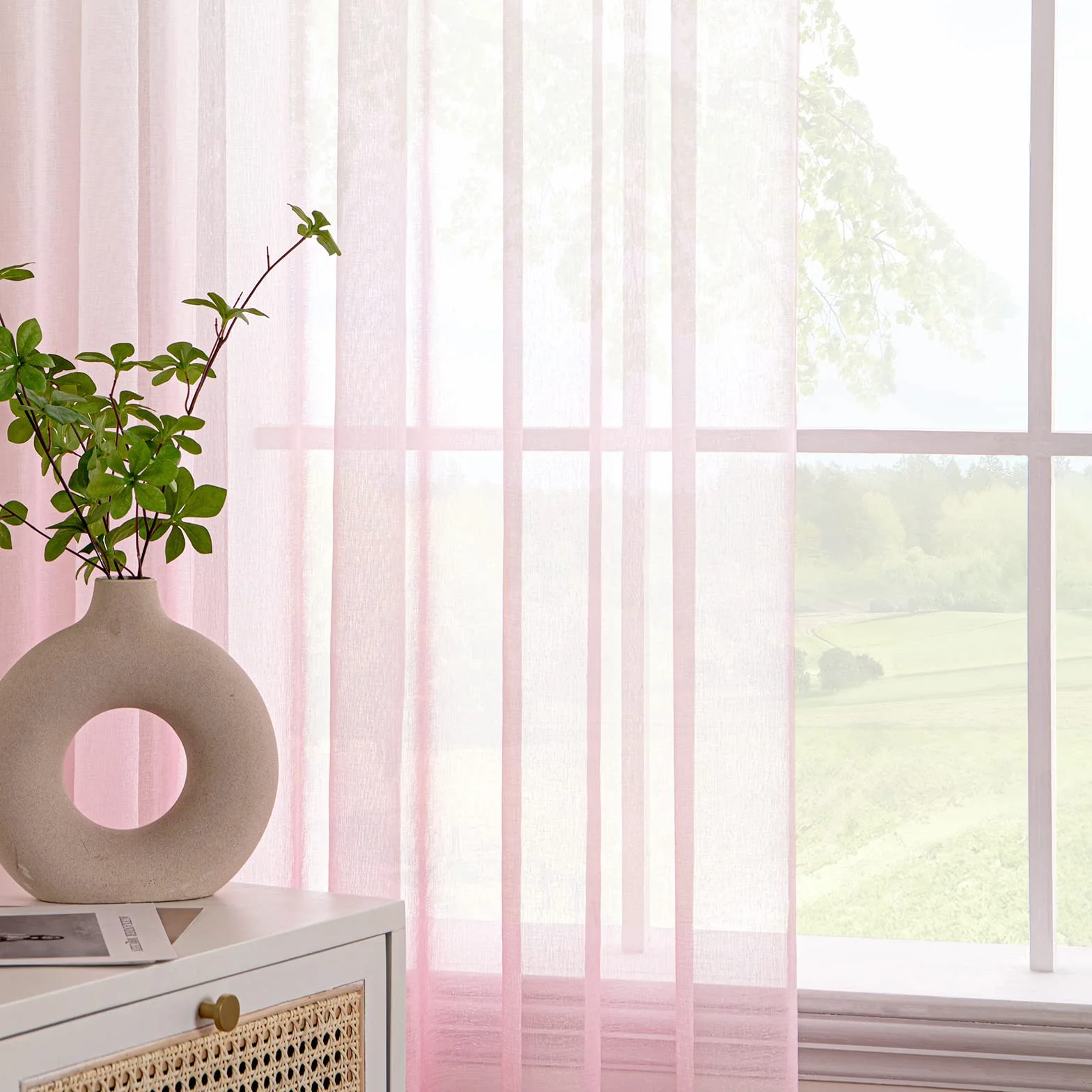 EMEMA Rideaux Dégradé à Oeillet en Polyester Couleur Changée Voile Ombre Demi-Transparent 140x245cm Rose Lot de 2