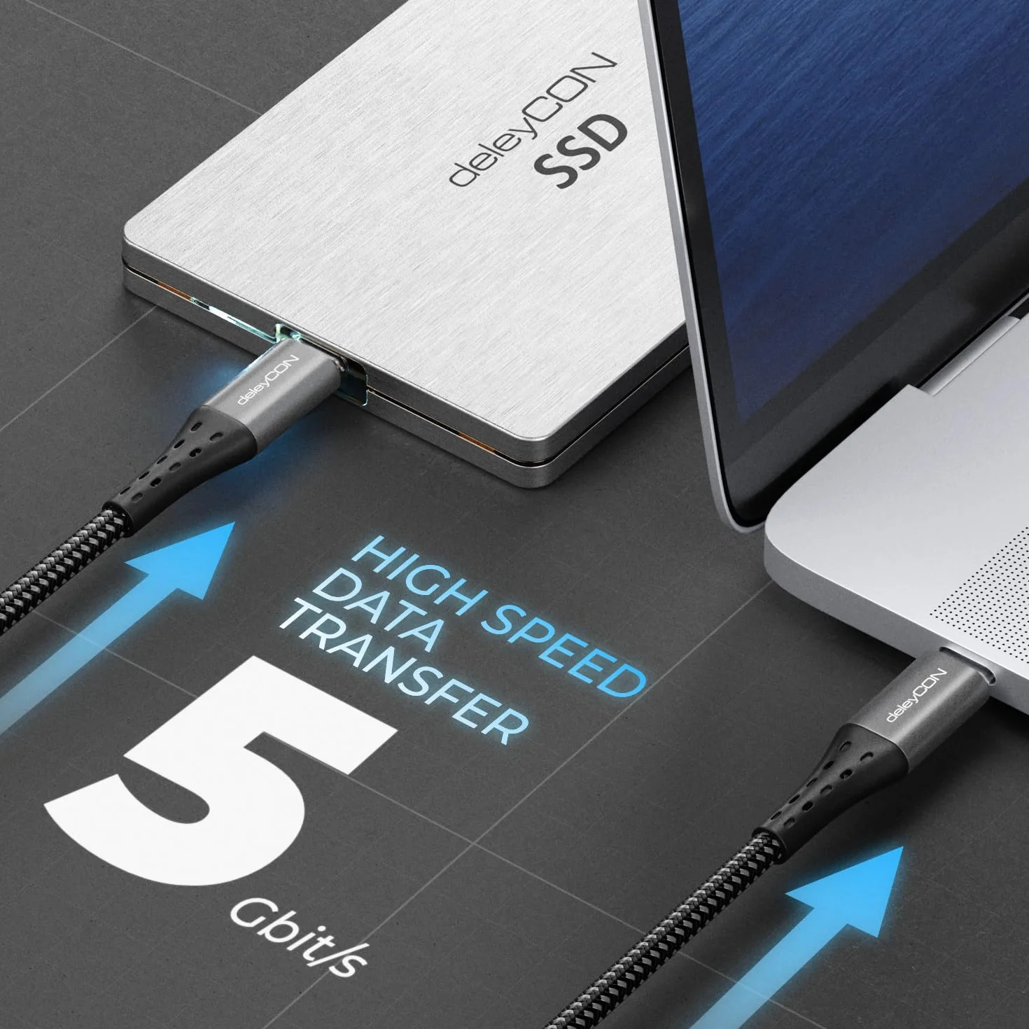 deleyCON 0,5m USB C Kabel PD3.0 (100W Szybkie Ładowanie + Przewód Danych 5 Gbit/s) Krótki Kabel Ładowania USB-C do iPhone 17 16 15 Pro Max Air Galaxy S26 S25 S24 Pixel iPad Pro MacBook Air Tablet PS5