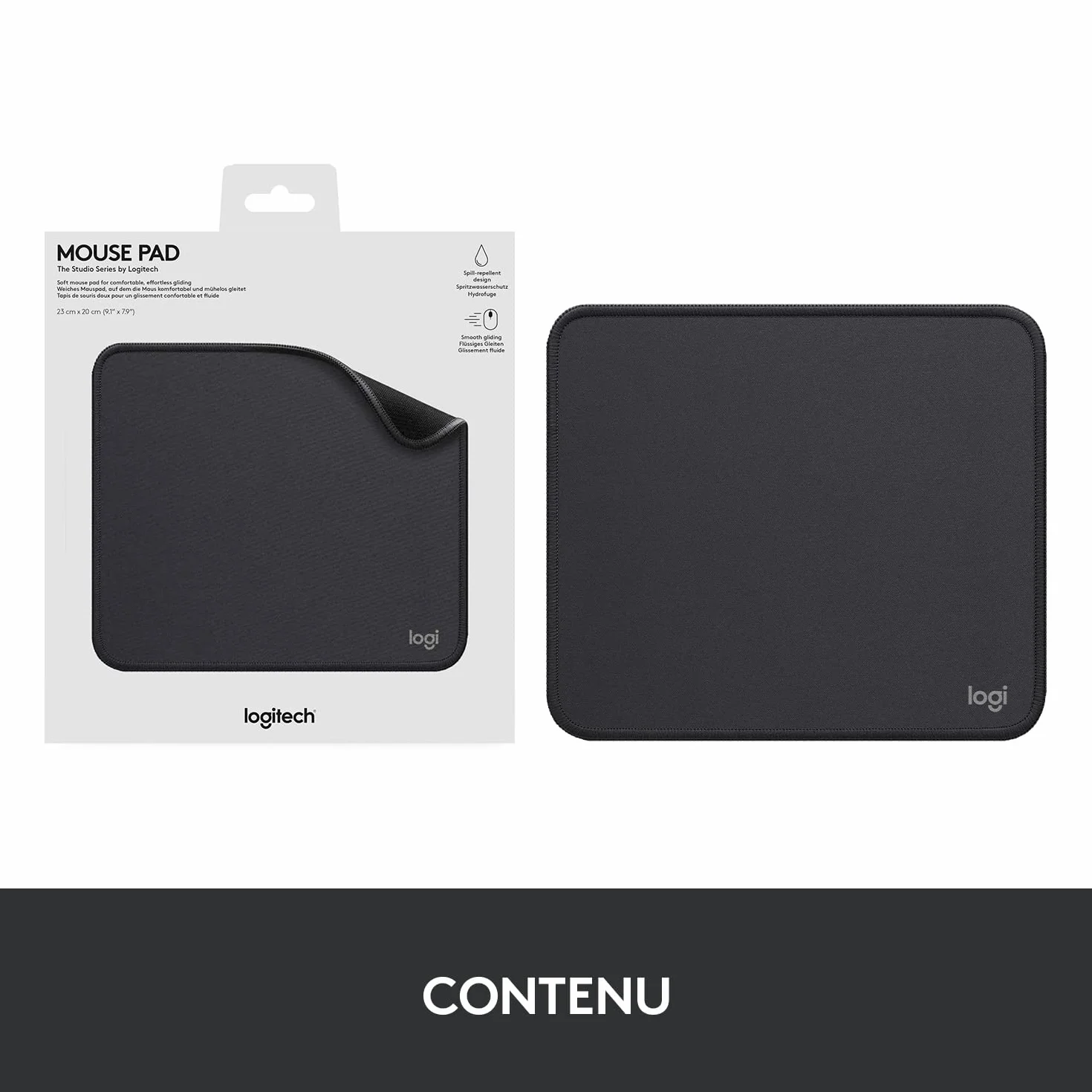 Logitech Studio Series Mouse Pad Gris Tapis de Souris Antidérapant Résistant aux Éclaboussures