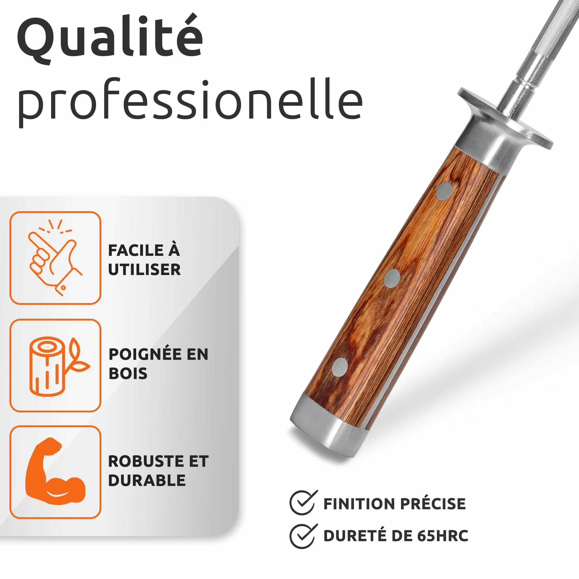 ECENCE Fusil à Aiguiser en acier inoxydable 65HRC, 39cm, cuisine professionnel