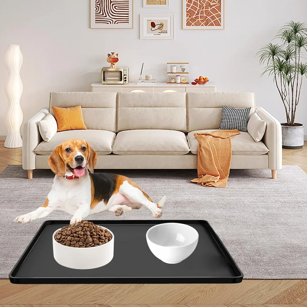 CEWROM Tapis de sol en silicone pour réfrigérateur avec bord surélevé, bac d'égouttement, protection du sol (noir)