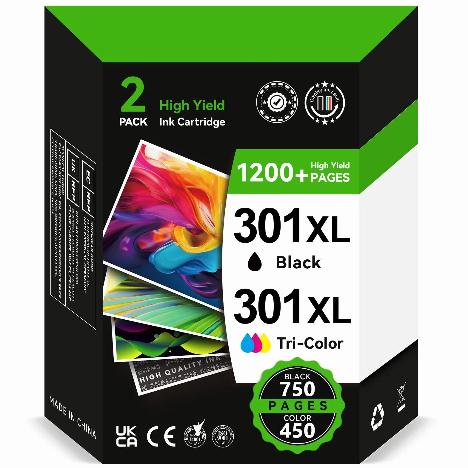Cartouche Encre 301 XL Remplacement pour HP 301 Noir et Couleur, Imprimante 301 pour DeskJet 3050 1050 J410 2544 Envy 4500 4504 OfficeJet 2620 4630 4632 4634