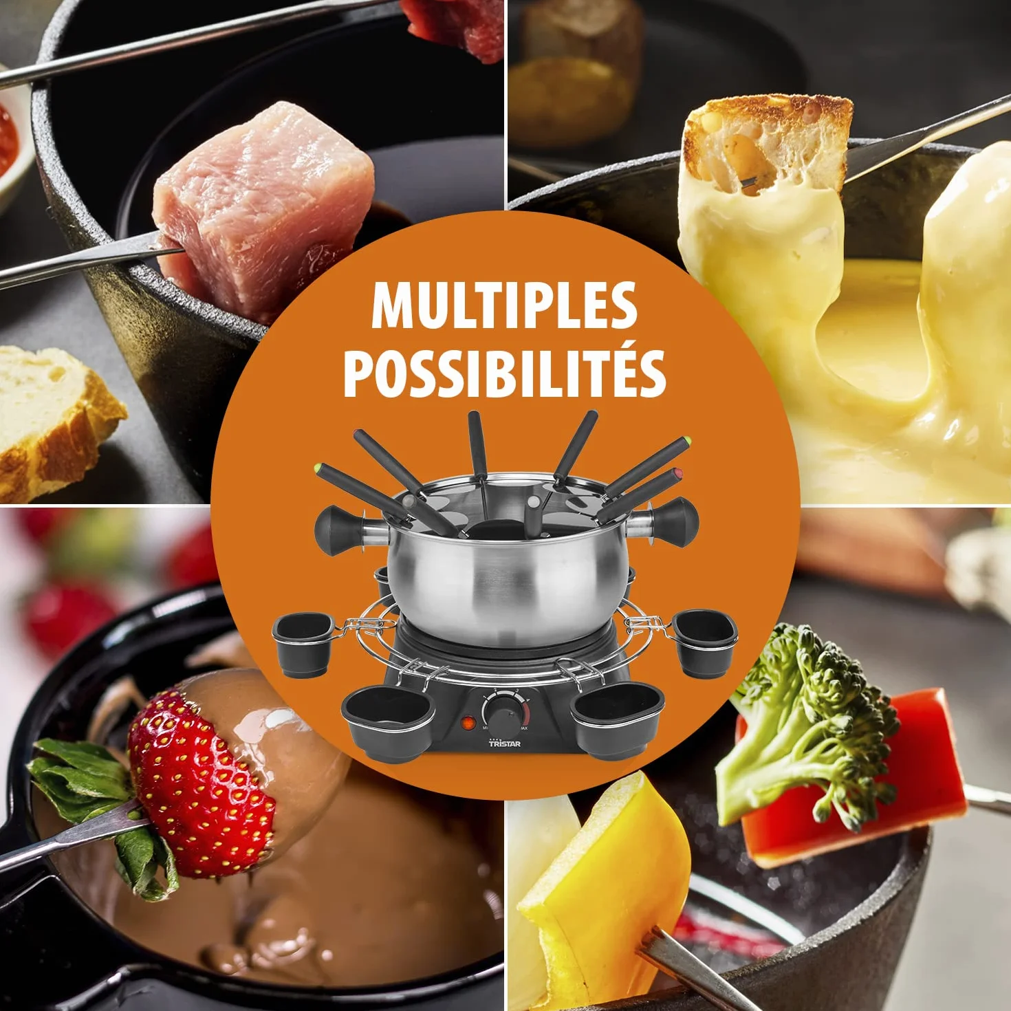 Tristar Appareil à fondue électrique - Pour tous types de fondues - Thermostat réglable - Pour 8 personnes - 1,5 L - Fourchettes incluses