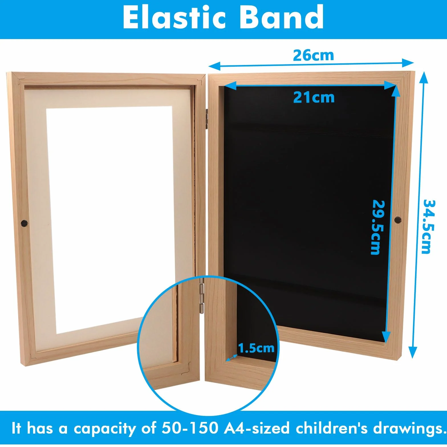 FIVAVA 2 Pièce Cadre Dessin Enfant A4 à Remplir 50-150 Images, Cadre Pliant pour Dessins d'Enfants, Bois