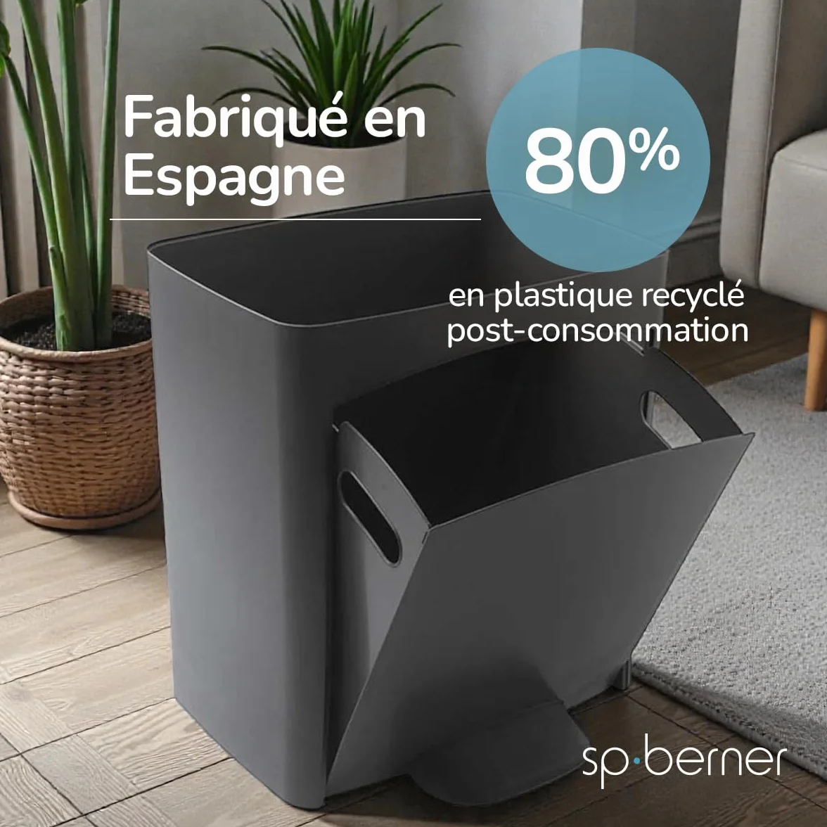 Poubelle de recyclage 70 L avec pédale 3 compartiments Gris anthracite